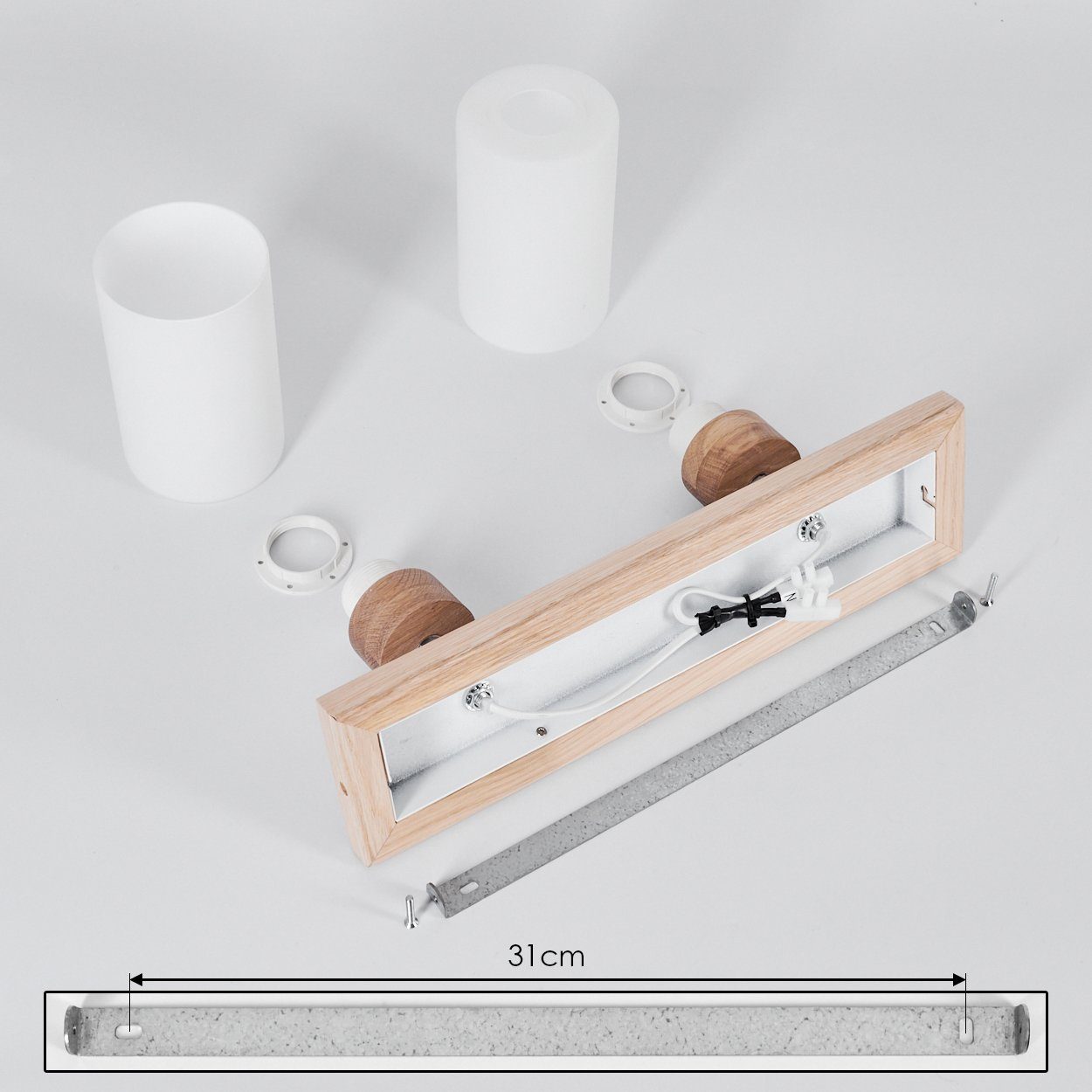 hofstein Deckenleuchte moderne Schirmen, in Design skandinavischen Leuchtmittel, Metall/Holz/Glas Weiß/Chromfarben/Natur, E27 mit ohne Deckenlampe aus 2 x im verstellbaren