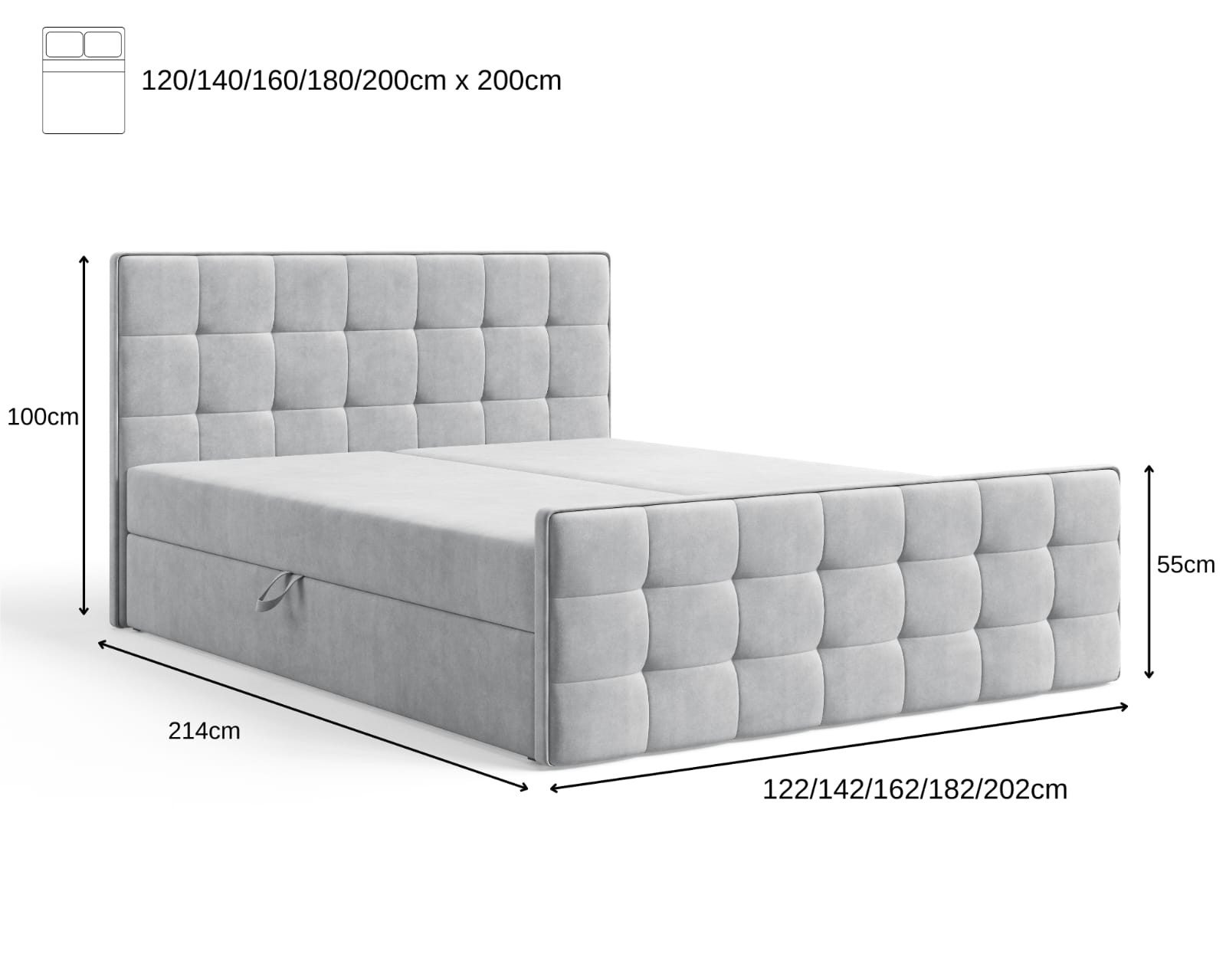 B&B Home Boxspringbett Boxbett Coriano 180 cm 200 cm (H3 Bonell-Matratze, Kopfteil, Bettkasten und Topper)