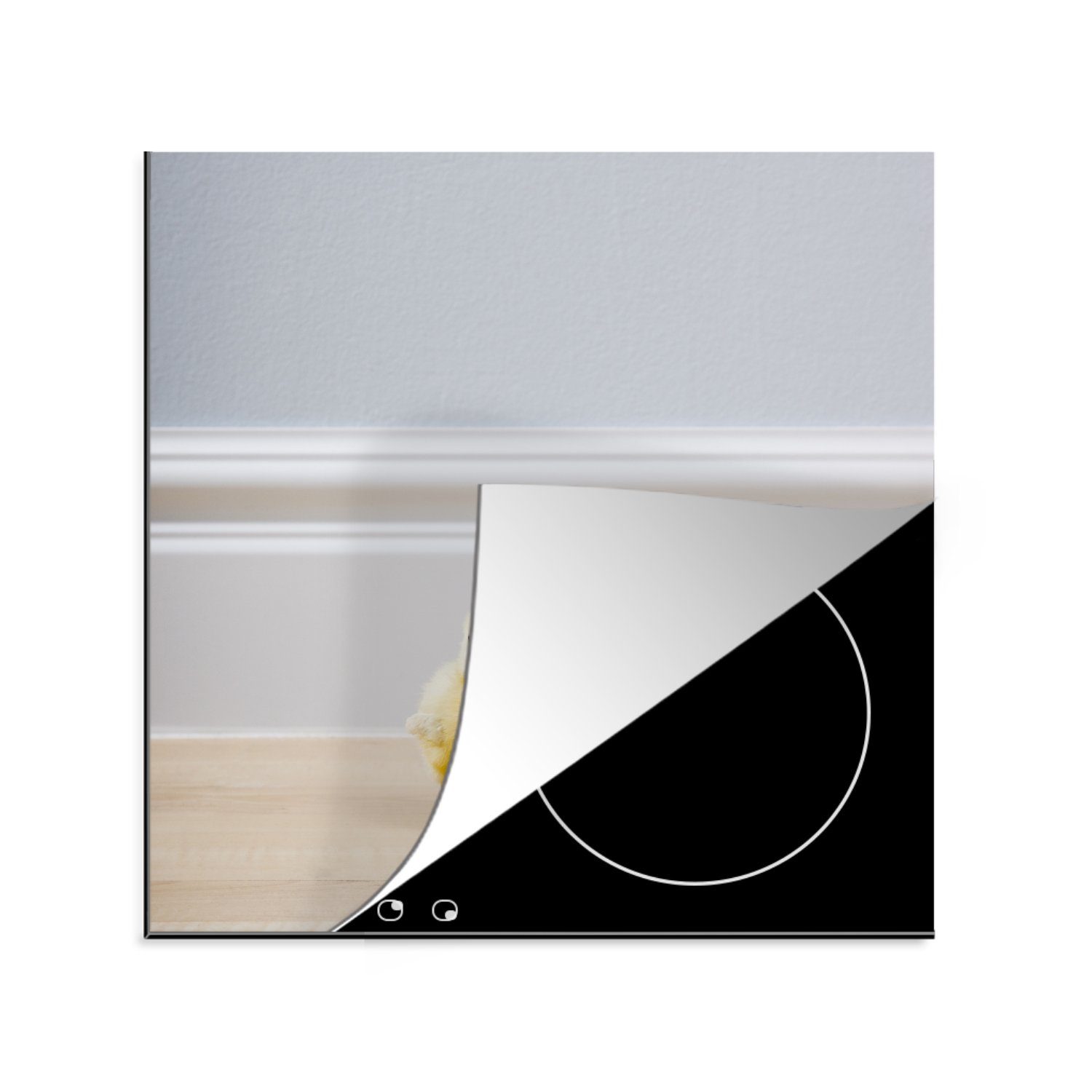MuchoWow Herdblende-/Abdeckplatte Ein süßes kleines Küken im Wohnzimmer, Vinyl, (1 tlg), 78x78 cm, Ceranfeldabdeckung, Arbeitsplatte für küche