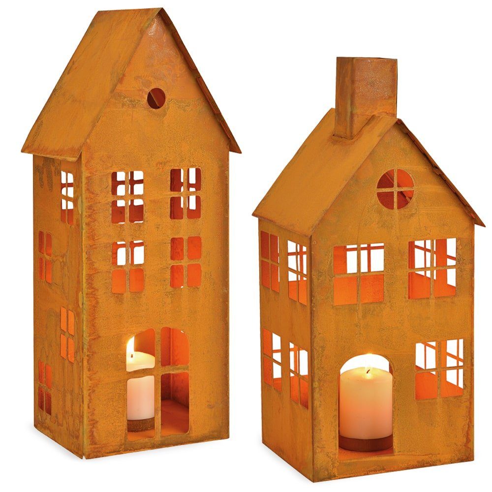 HOME Haus matches21 Rostoptik HOBBY Windlicht Metall Stk & 1 cm 16x36 Kerzenständer mit Fenstern