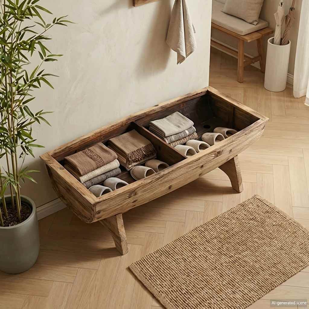 furnicato Truhenbank Aufbewahrungsbank 103x51x44 cm Cremefarben und Braun aus Massivholz, Gepolsterte Sitzbank mit Stauraum und einem stabilen Holzsockel