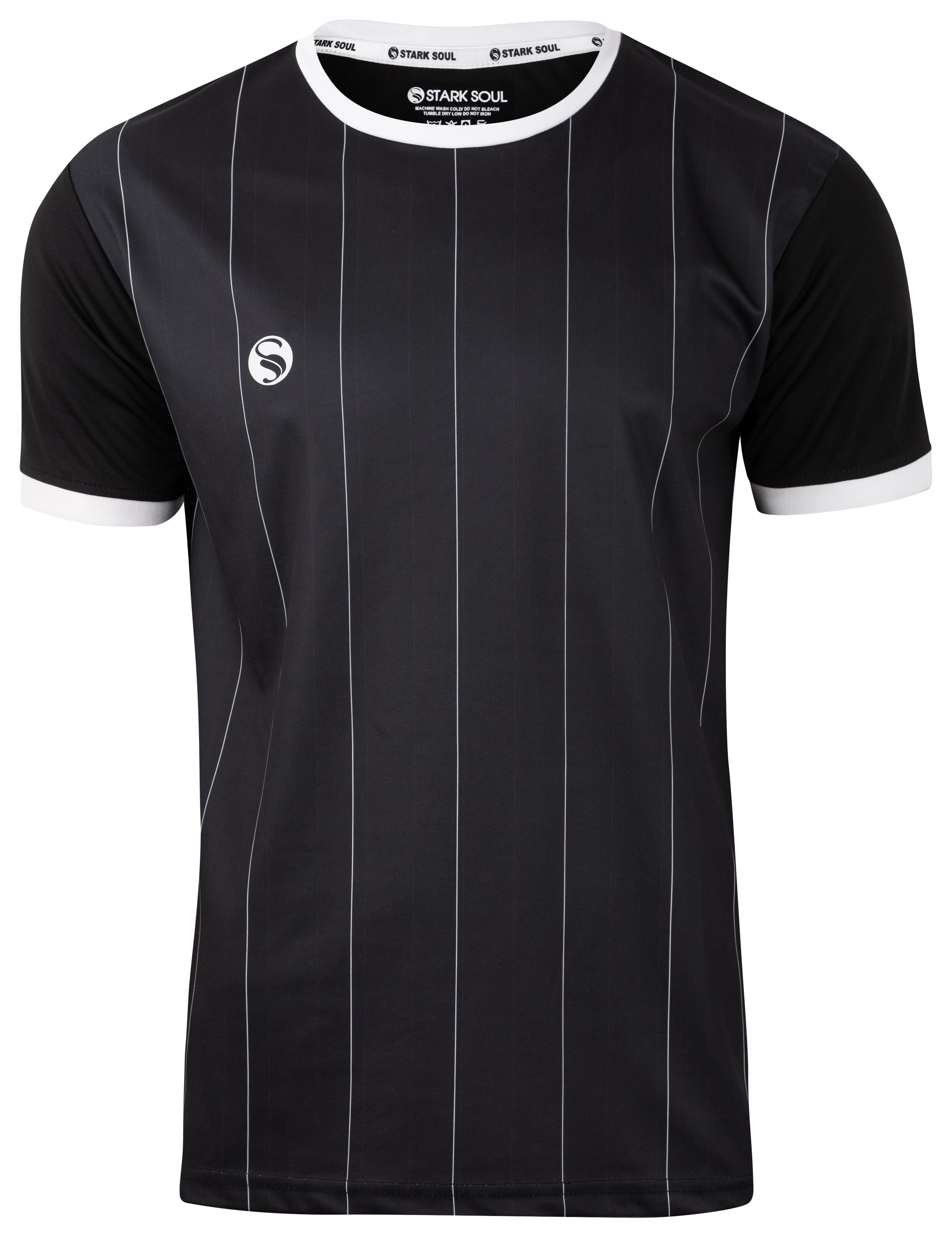 Stark Soul® T-Shirt Trainingsshirt Trikot "Pinstripes", Herren Sport-Shirt, Kurzarm Schwarz-Weiss