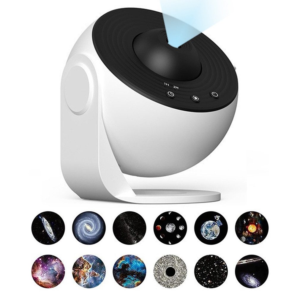Jibenhome Nachtlicht Sternenhimmel Projektor 12 Disc, Galaxy Projector Einstellbar Fokus, Planetarium Projektor Kinder Erwachsene Timer, Planeten Lampe