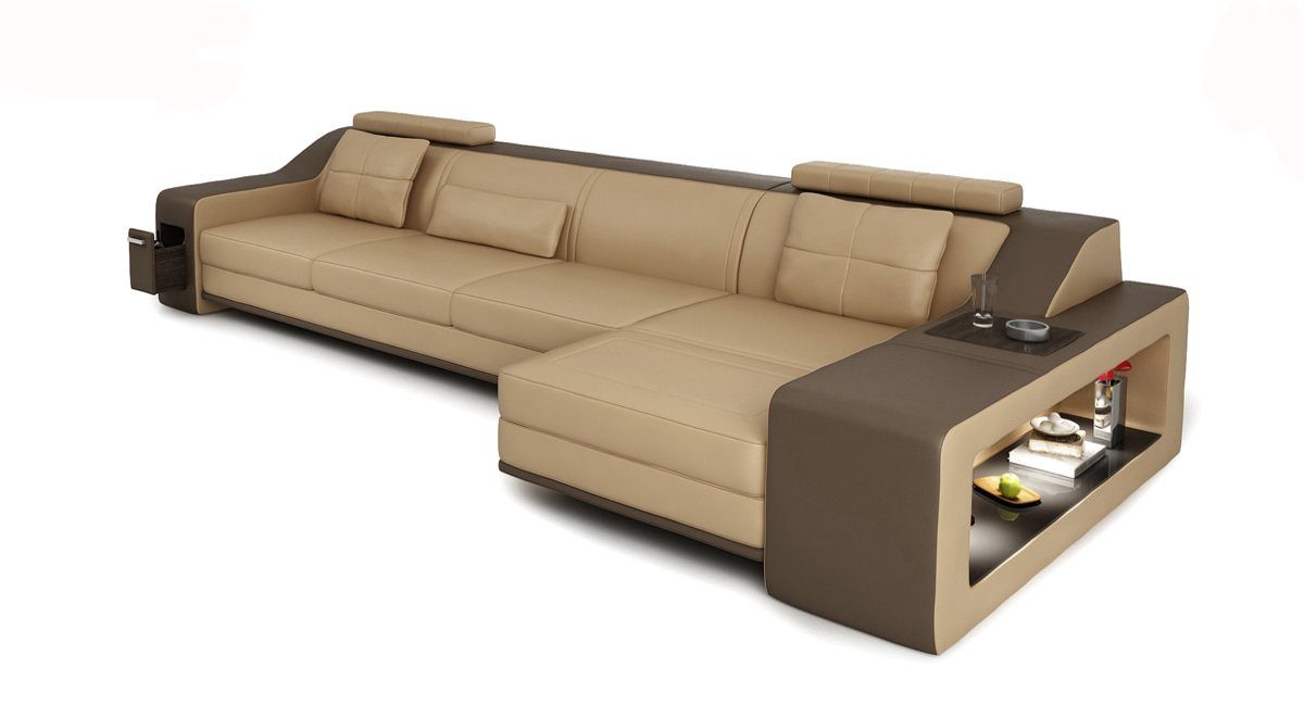 Couch Hocker Sofa Beige Garnitur JVmoebel Ecksofa Ecksofa, mit Polster Designer
