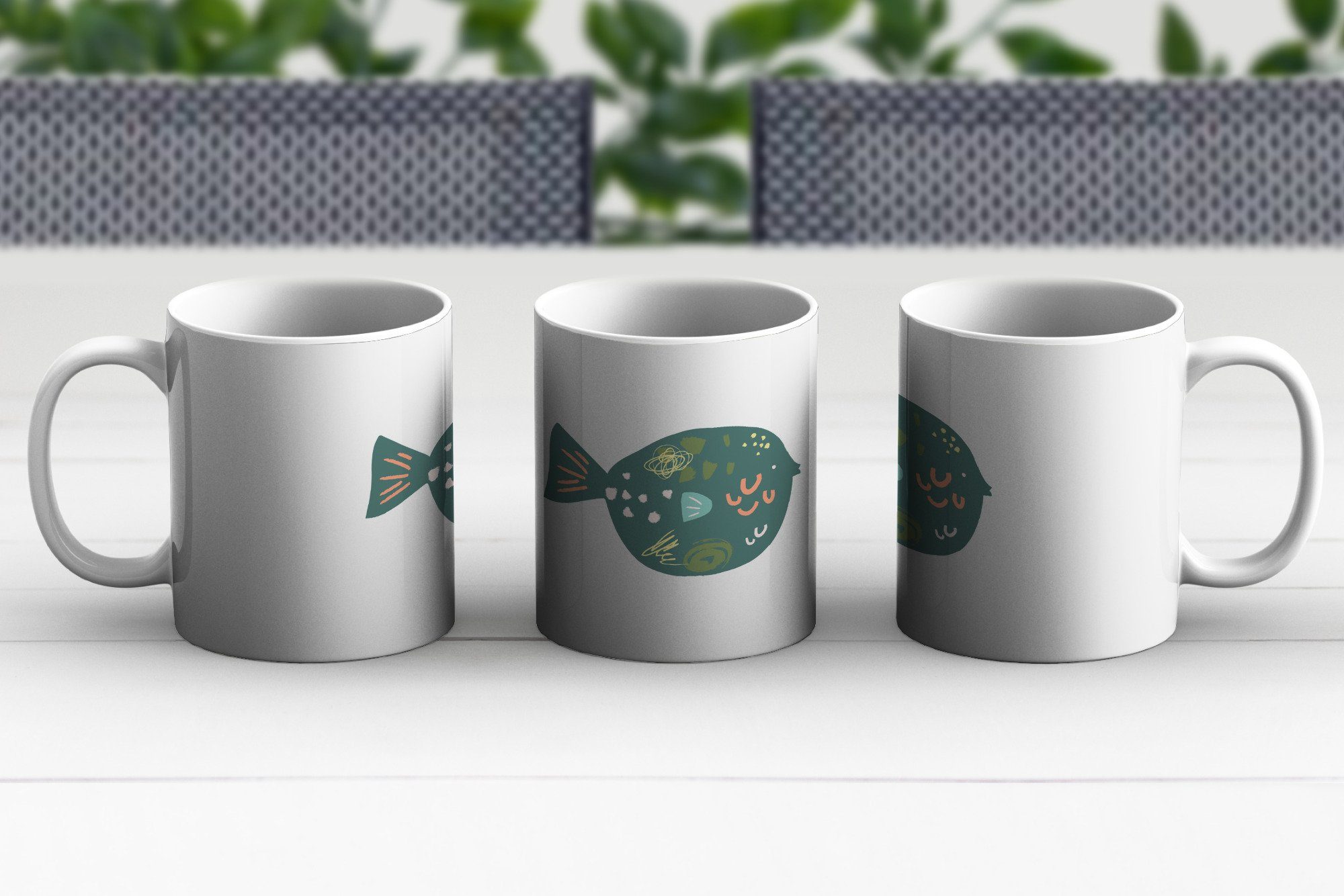 MuchoWow - Pastell Geschenk Keramik, - Teetasse, Fisch Becher, Grün, Tasse Kaffeetassen, Teetasse,