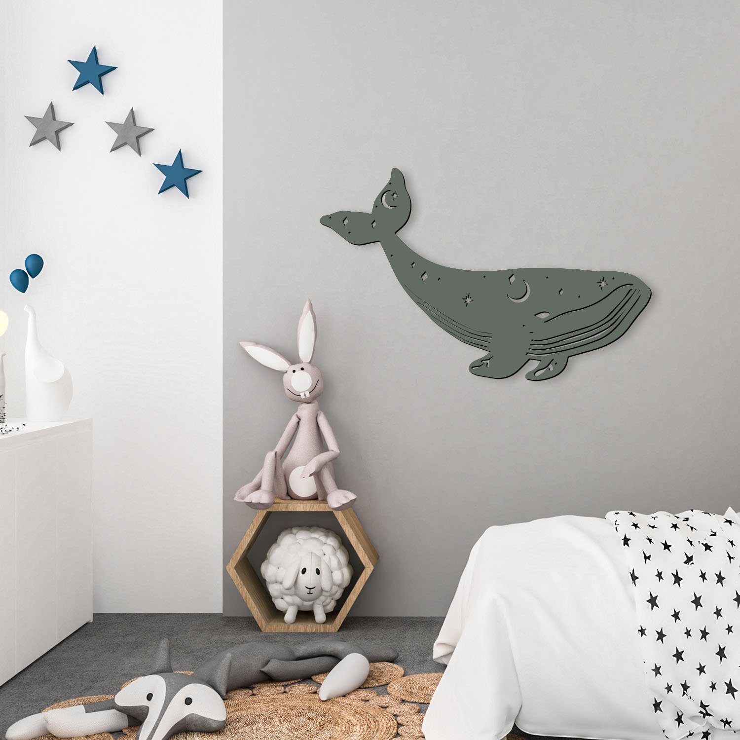 Kinderzimer Warmweiß Zugschalter/Stern, Wal LED Dekoration, integriert, Nachtlicht Wand Ohne fest LED Lampe Namofactur Nachtlicht für Kinder, Unbehandelt