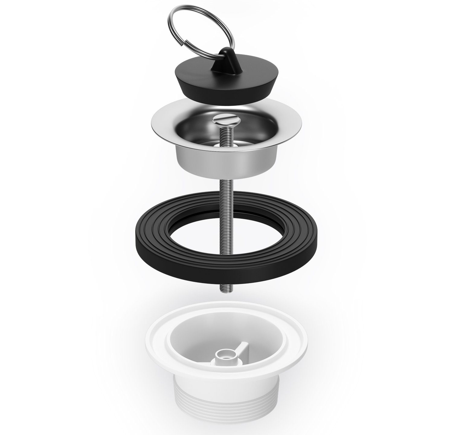 AQUADE Ablaufventil Universalablaufventil 1¼ Zoll x 30 mm, 60mmØ mit Stopfen und Schlüsselring für Waschbecken