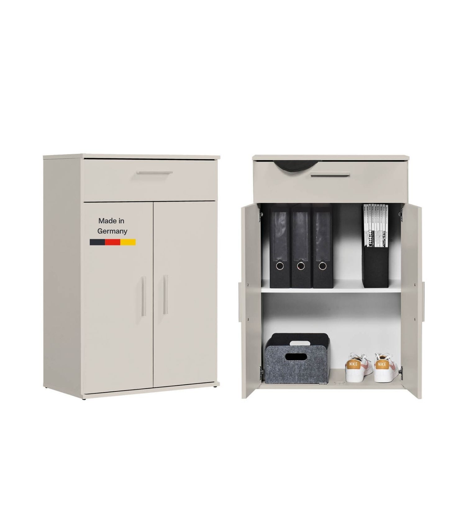 mokebo Mehrzweckschrank Der Praktische (60x90 cm, mit Schublade) Made in Germany, Büroschrank, Apothekerschrank in Beige Kaschmir