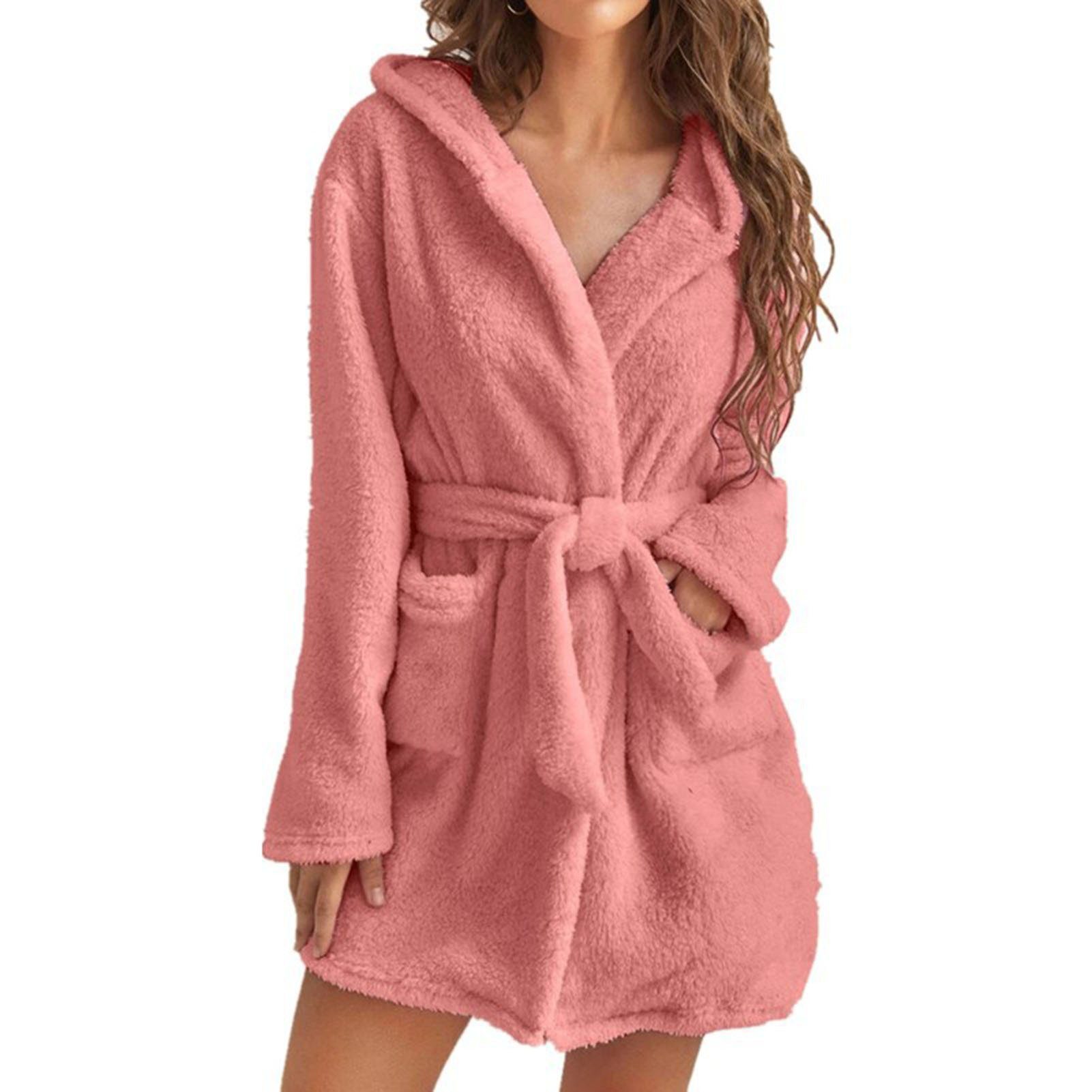 Blusmart Damenbademantel Damen-Handtuch-Bademantel Mit 2 Taschen, Atmungsaktiv, Bequem, Für pink