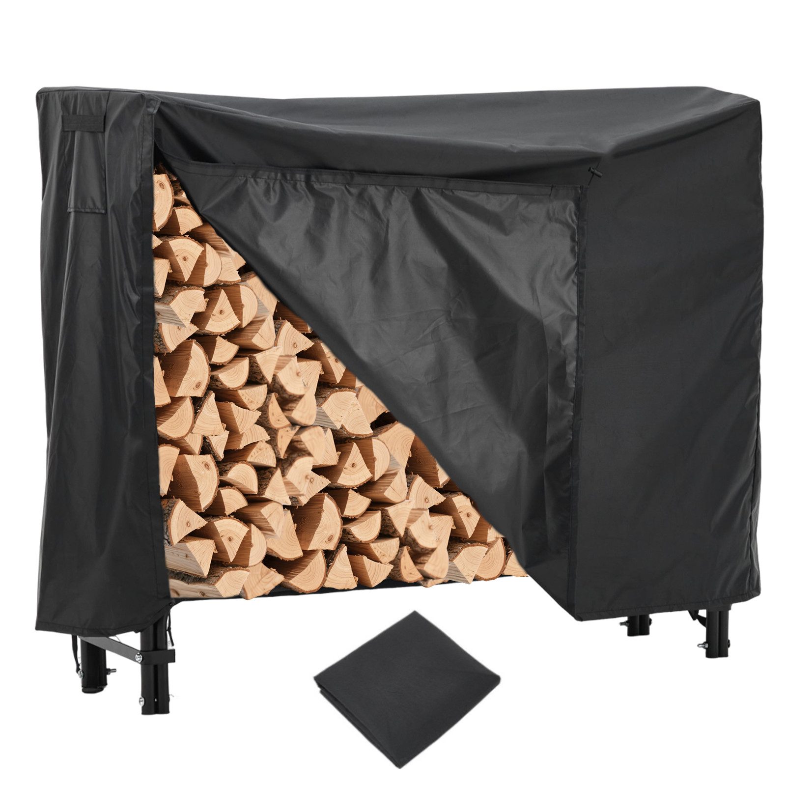GarveeMore Kaminholzregal Brennholzregal aus Eisen mit wasserdichte Schutzhülle, BxTxH:120x35x110 cm, 4FT / 8FT wählbar, 400 kg Tragkraft, Oxford-Gewebe, wetterfest