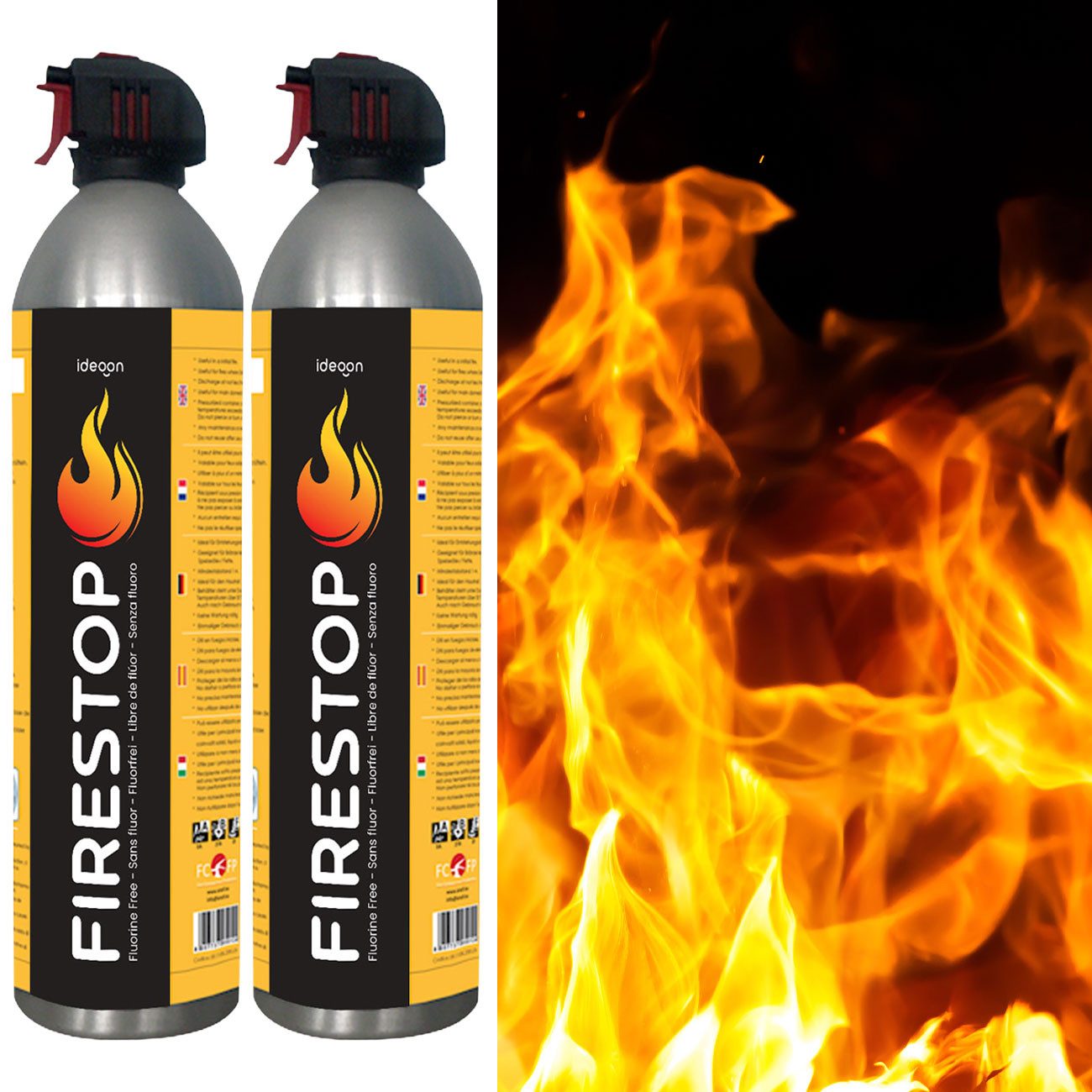 shop'n smile ideoon Feuerlöschspray Feuerlöschspray Firestop 600ml Fettbrandlöscher Fluorfrei 5A 5F, Schaum, (2-St., 1er-Set & 2er-Set) für feste Stoffe & Fett-/Speiseölbrände bis 5L