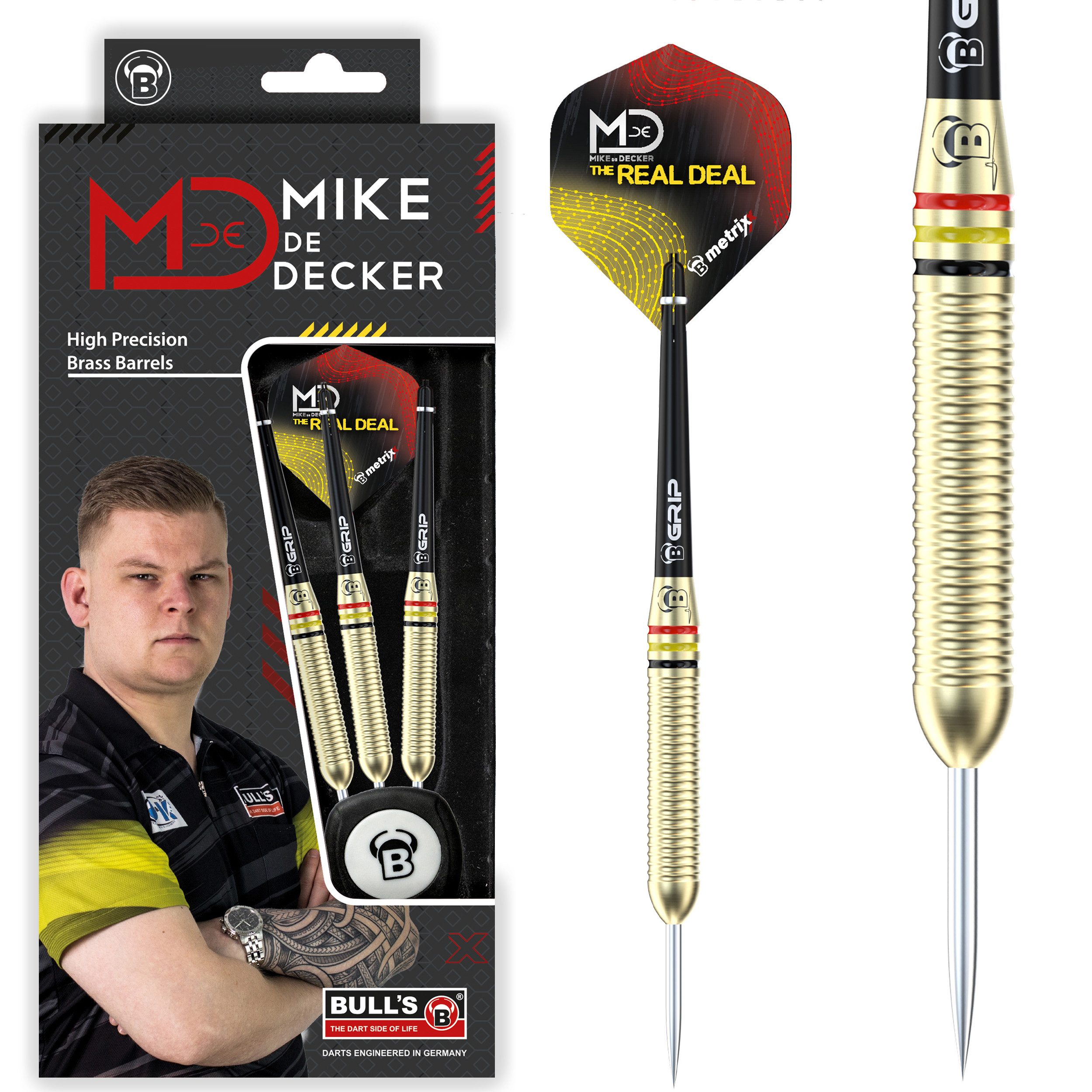 BULL'S Dartpfeil Steeldarts Mike de Decker, Messing Brass, 20g. goldfarben, Komplettsatz
