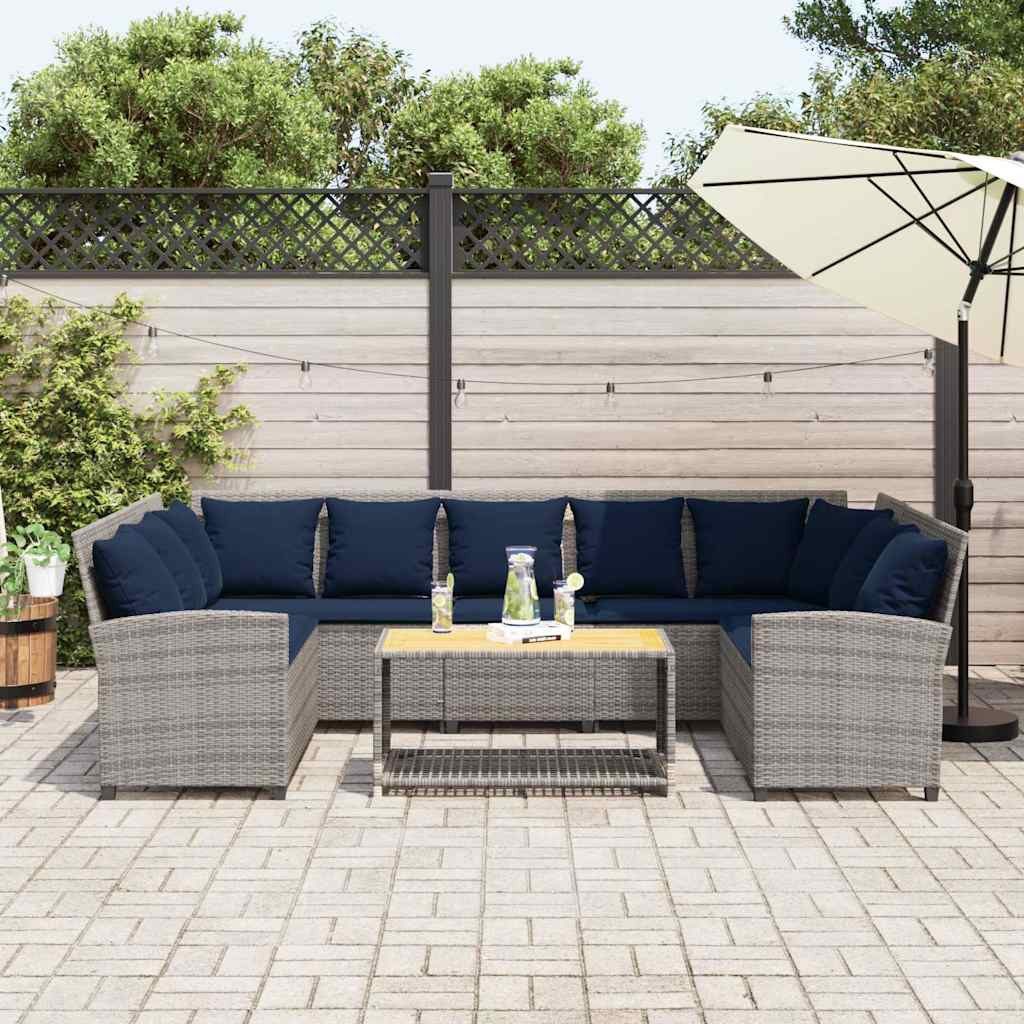 vidaXL Gartenlounge-Set Gartensofa mit Kissen Grau Poly Rattan, (9-tlg)