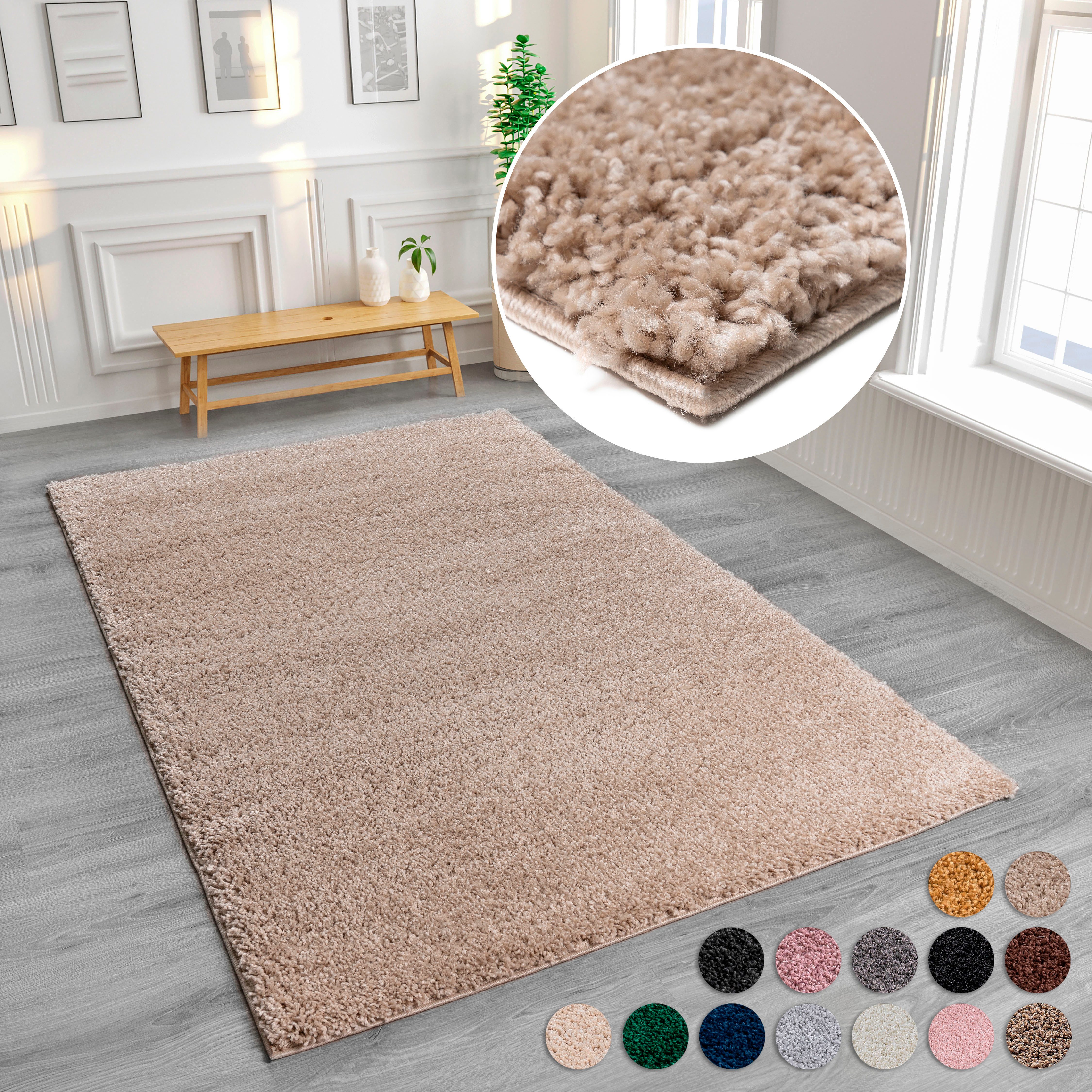 my home Hochflor-Teppich Viva, rechteckig, Höhe: 45 mm, Uni Farben, einfarbig, besonders weich und kuschelig, Kundenliebling