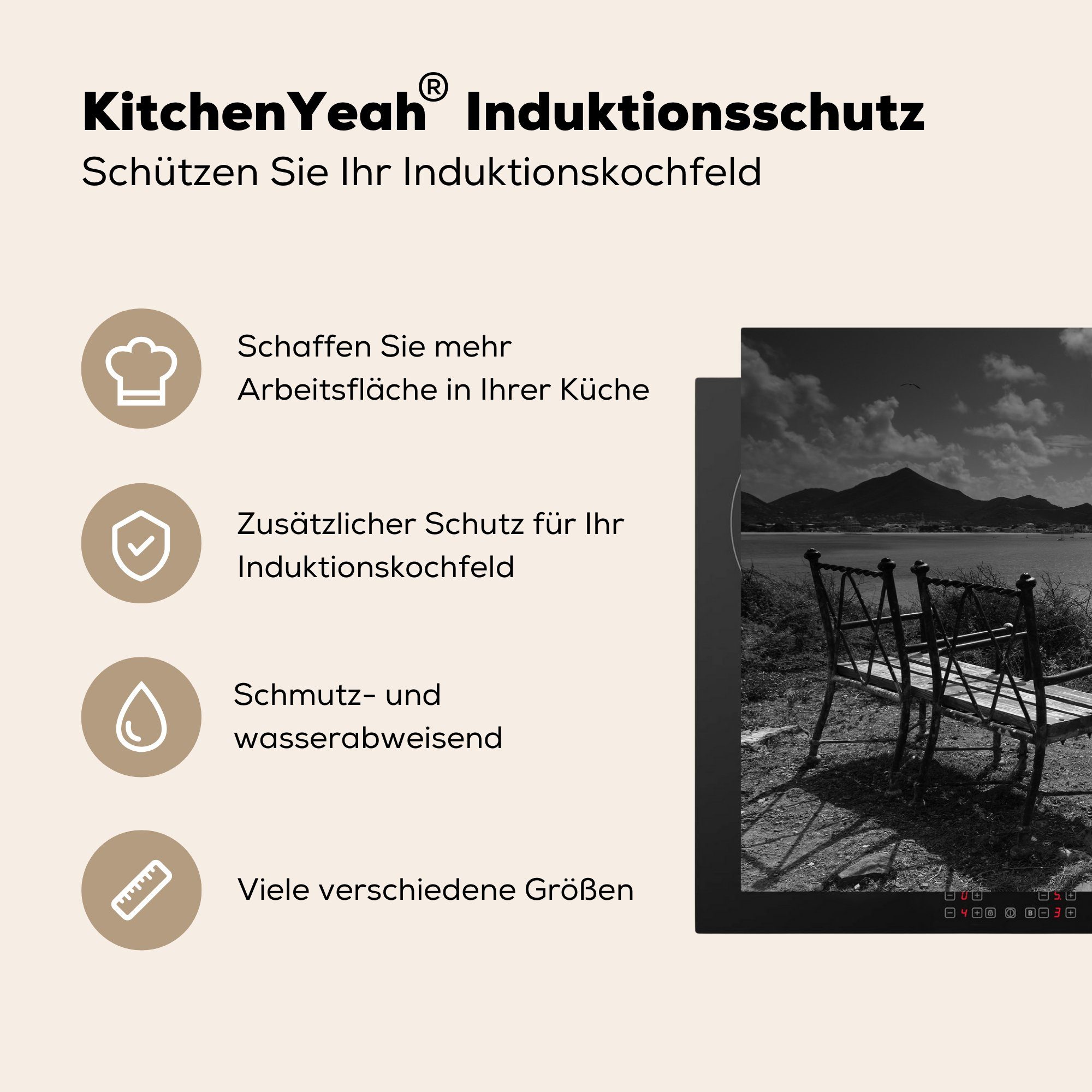 Philipsburg, (1 tlg), Vinyl, für MuchoWow küche, Induktionskochfeld Blick Schutz die Sint-Maarten, auf Ceranfeldabdeckung cm, Herdblende-/Abdeckplatte 81x52