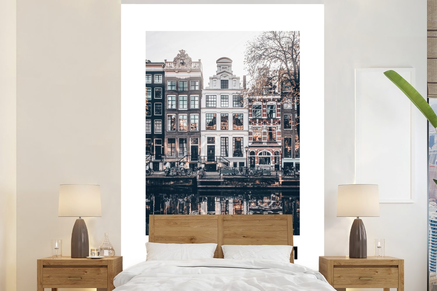 MuchoWow Fototapete Amsterdam - Niederlande - Huizen, Matt, bedruckt, (3 St), Montagefertig Vinyl Tapete für Wohnzimmer, Wandtapete
