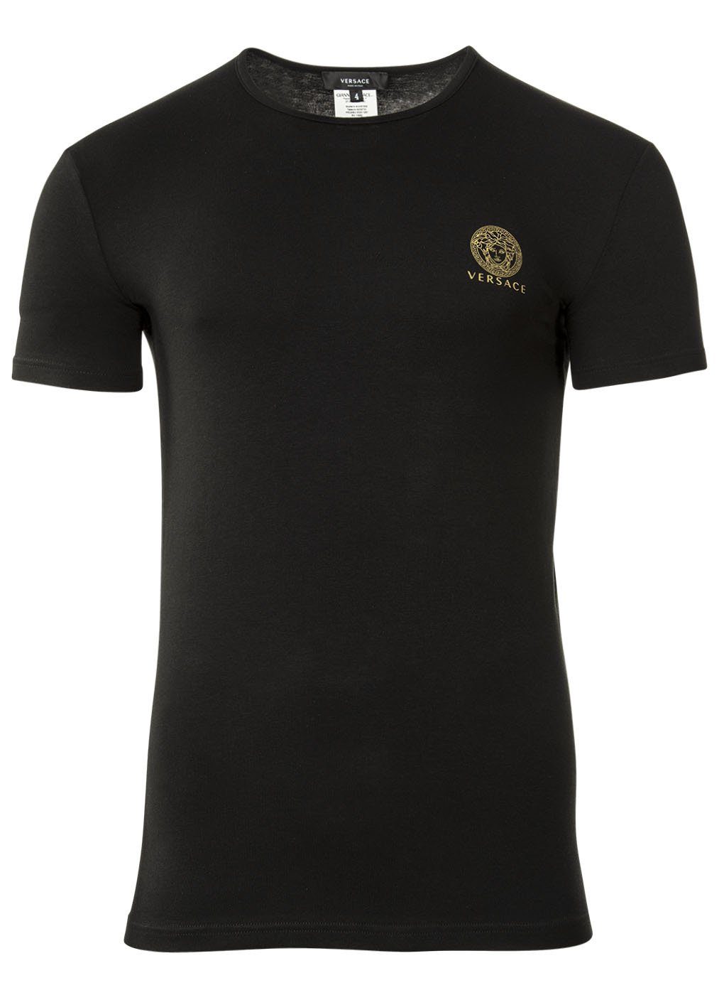2er - Herren T-Shirt Versace Rundhals Unterhemd, Schwarz T-Shirt, Pack
