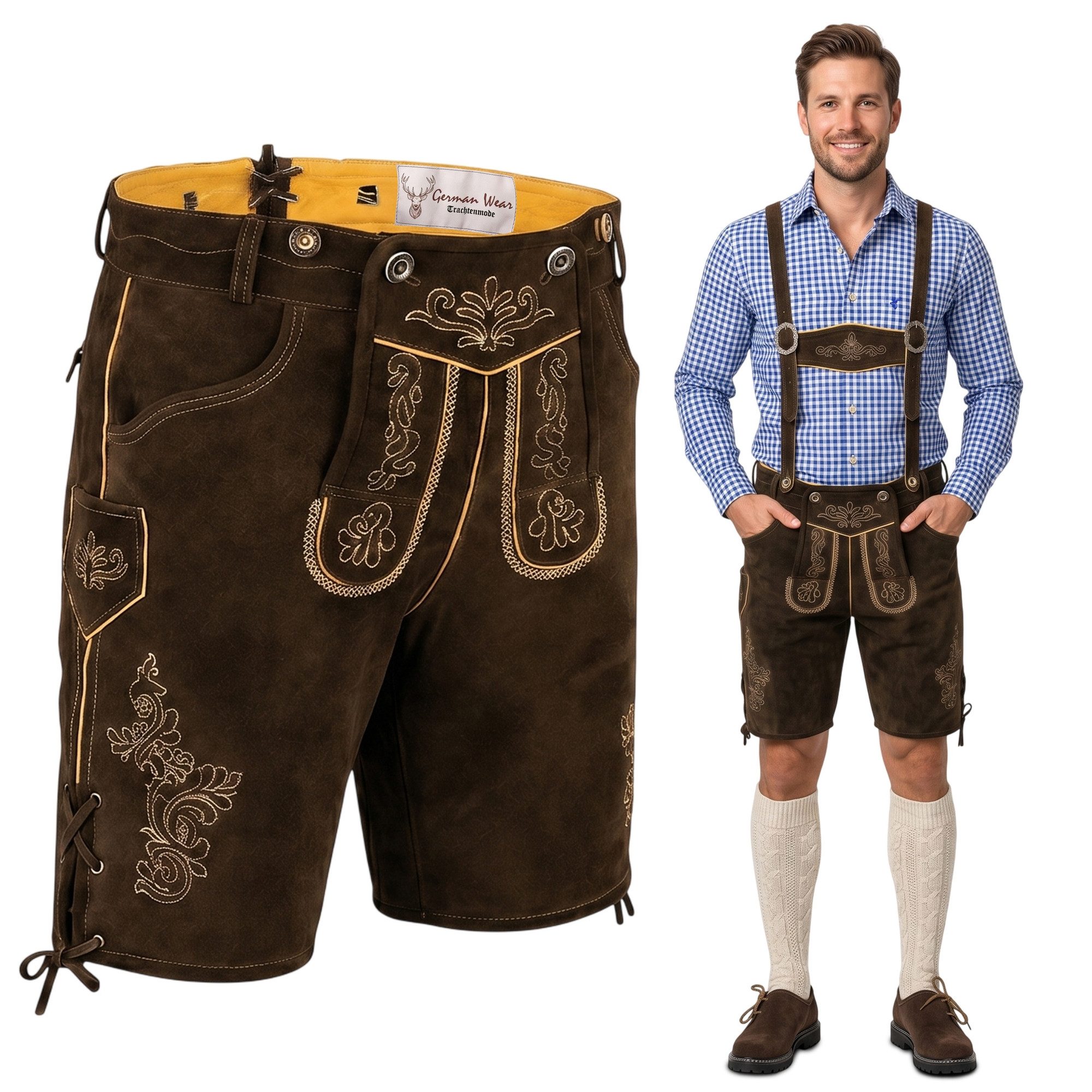 German Wear Trachtenlederhose GW720 kurze trachtenhose Toni Trachten Lederhose mit Hosenträgern