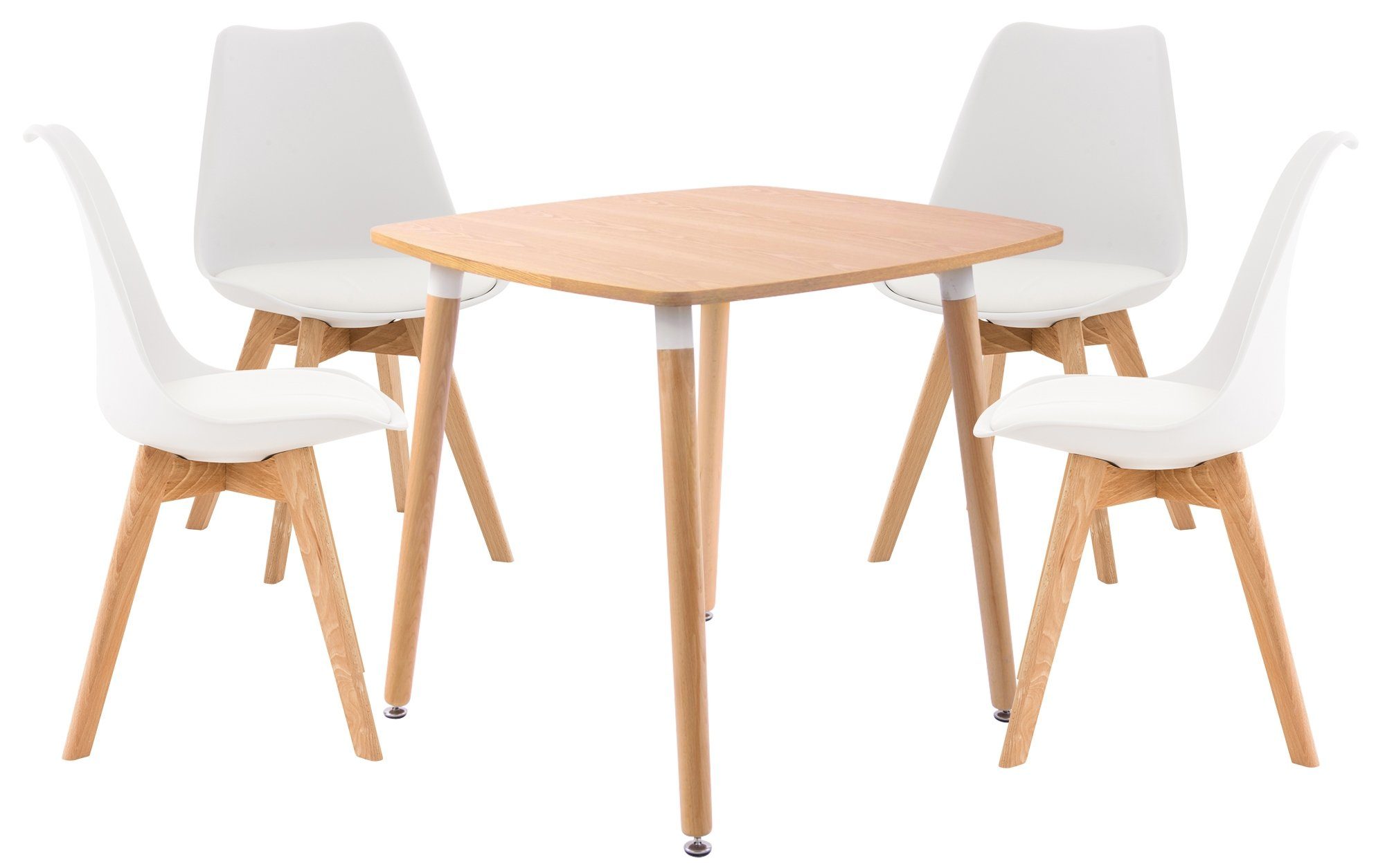 Tisch 4 Liborg, mit Sitzpolster, CLP Essgruppe und Buchenholz Stühle natura/weiß