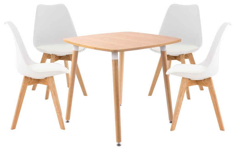 CLP Essgruppe Liborg, Tisch und 4 Stühle mit Sitzpolster, Buchenholz