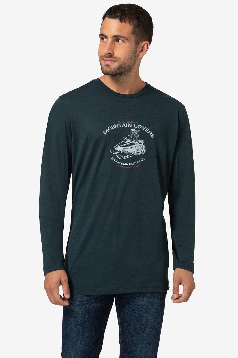 SUPER.NATURAL Langarmshirt Merino Longsleeve M SLED CLUB LS funktioneller Merino-Materialmix