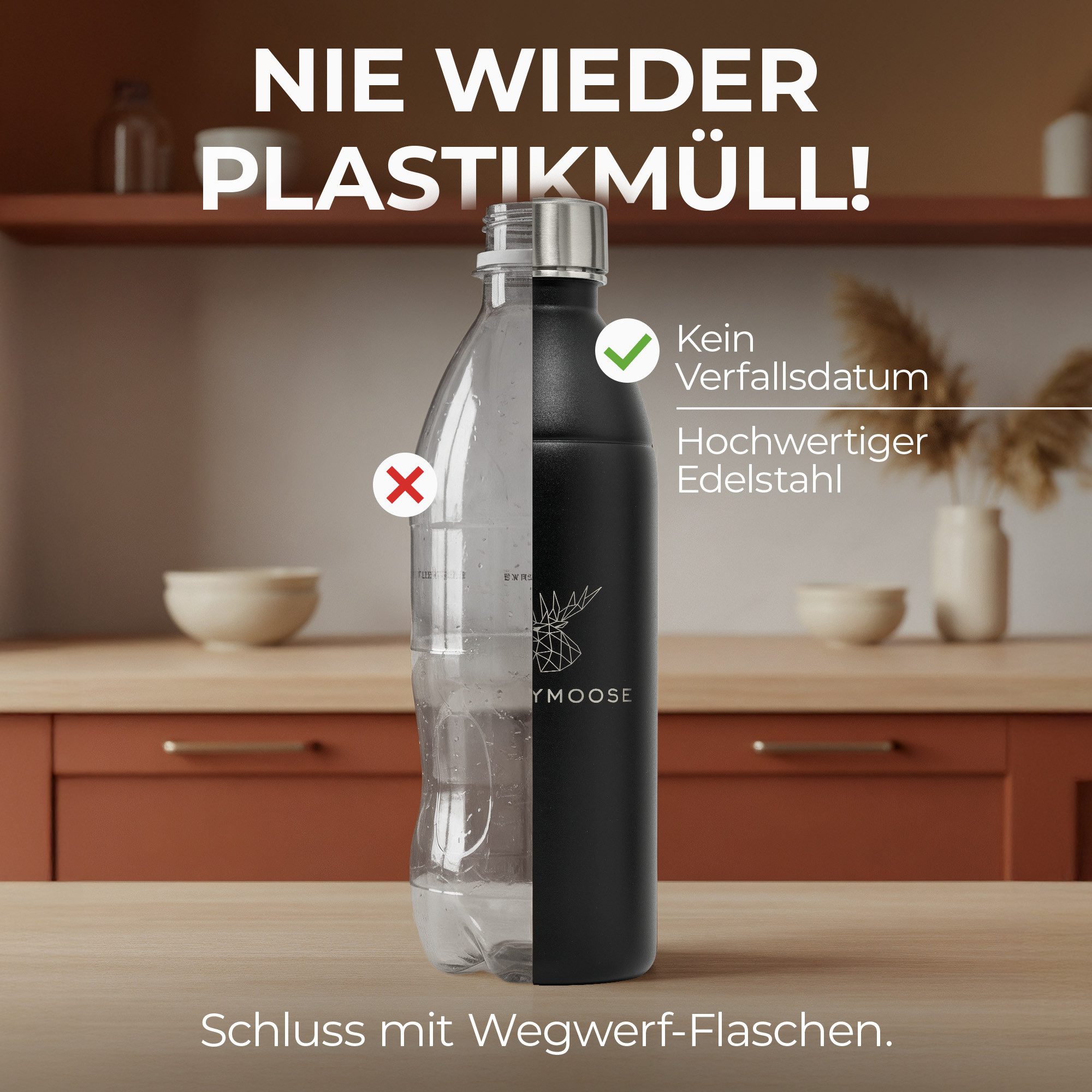 Luckymoose Wassersprudler Flasche Infinity Edelstahlflasche Wassersprudler, (für SodaStream DUO & TERRA), Spülmaschinenfest & ohne Ablaufdatum