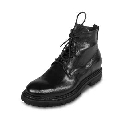 BRECOS Herren Leder Schnür-Boots mit Reißverschluß, schwarz, durchgenäht Stiefel Handgefertigt in Italien
