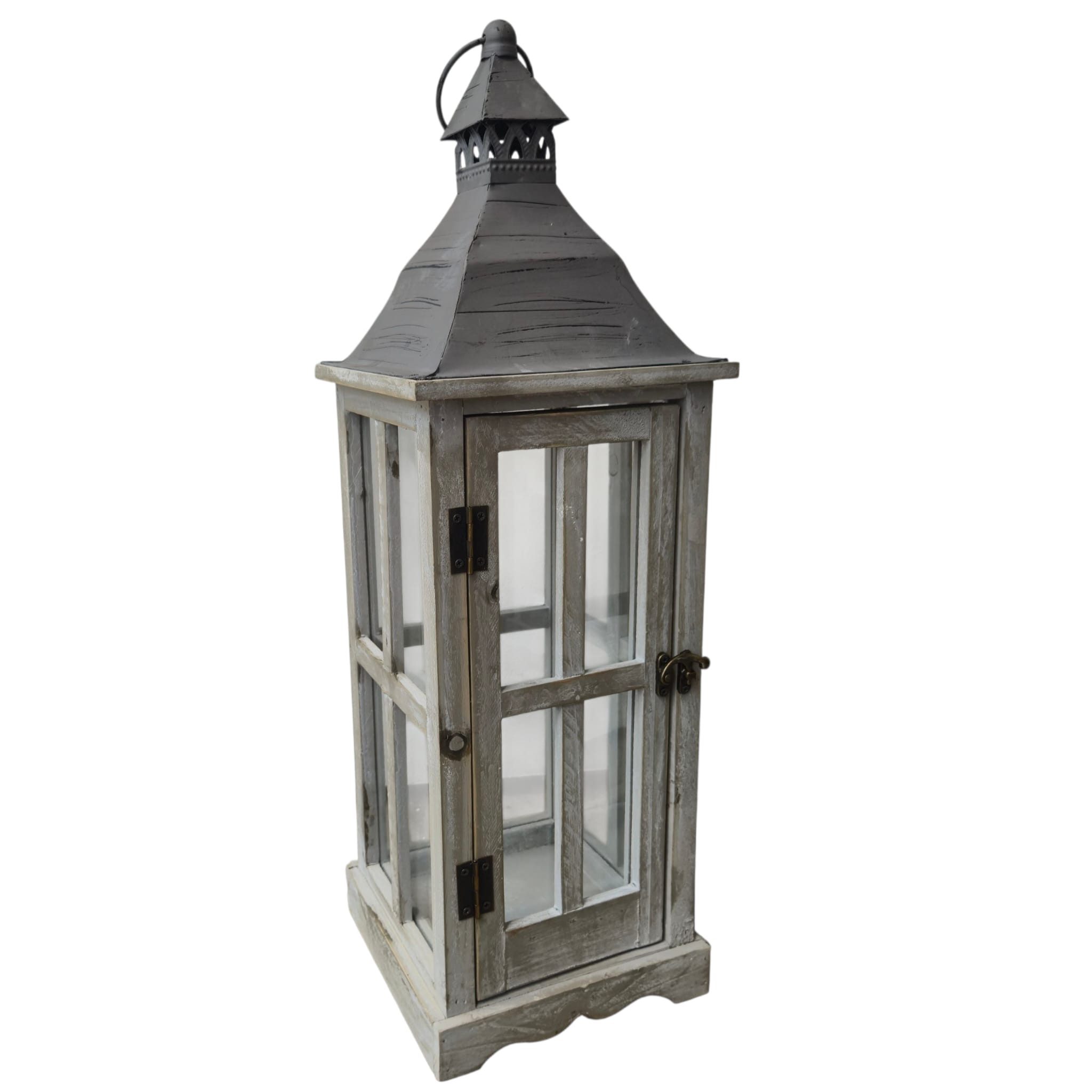 Aspinaworld Kerzenlaterne Laterne 56 cm grau - Holzlaterne mit Metalldach - Vintage