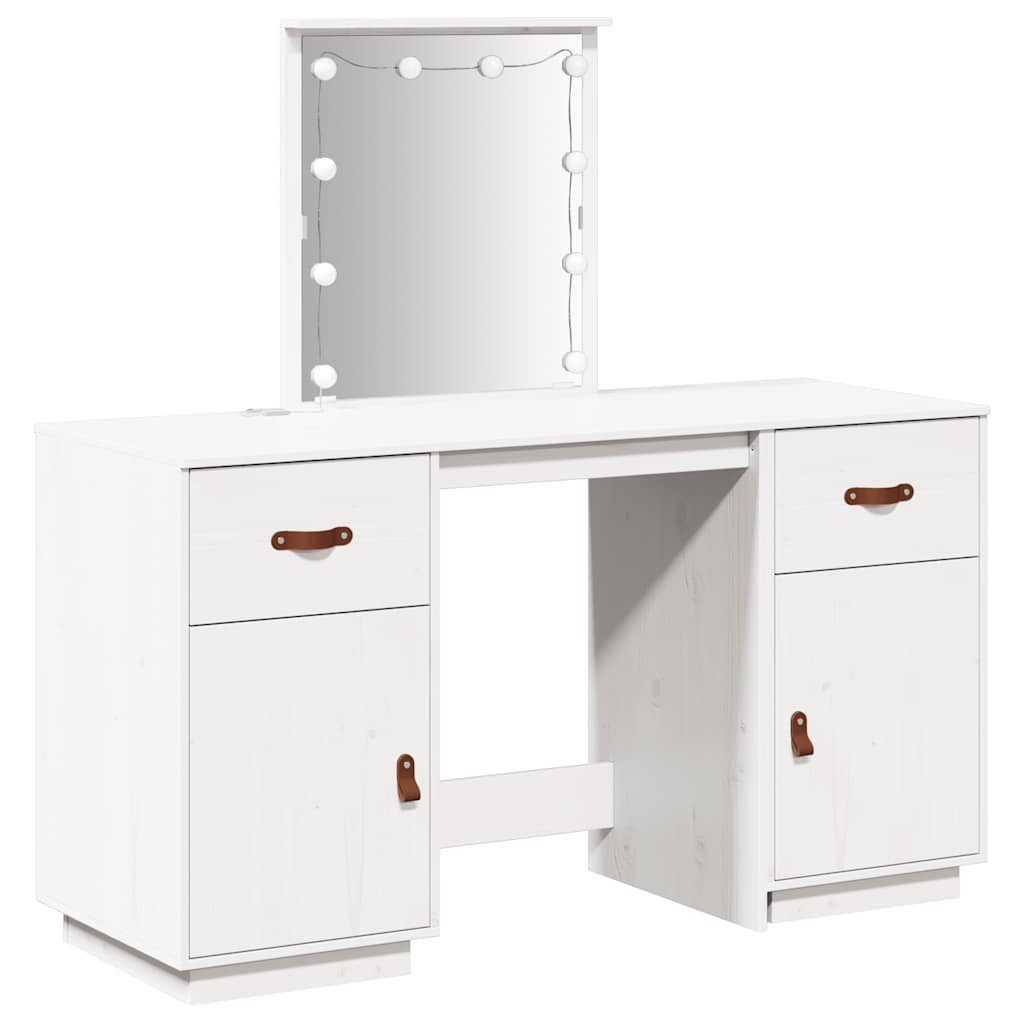 furnicato Schminktisch Schminktisch-Set Weiß aus massivem Kiefernholz 135x50x134 cm (1-St)