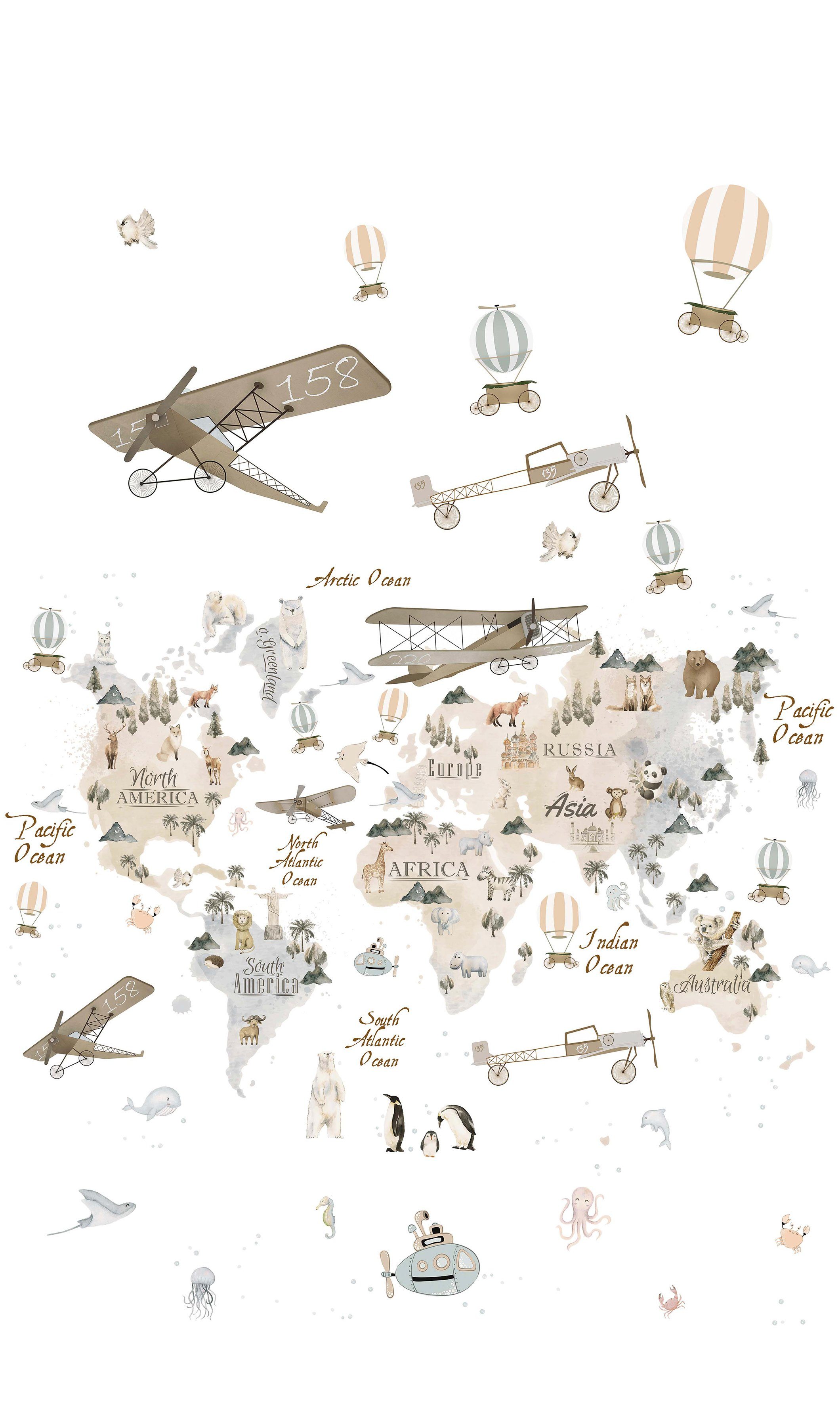 Marburg Kindertapete, matt, (1 St), Weltkarte, moderne Tapete für Wohnzimmer Schlafzimmer Küche