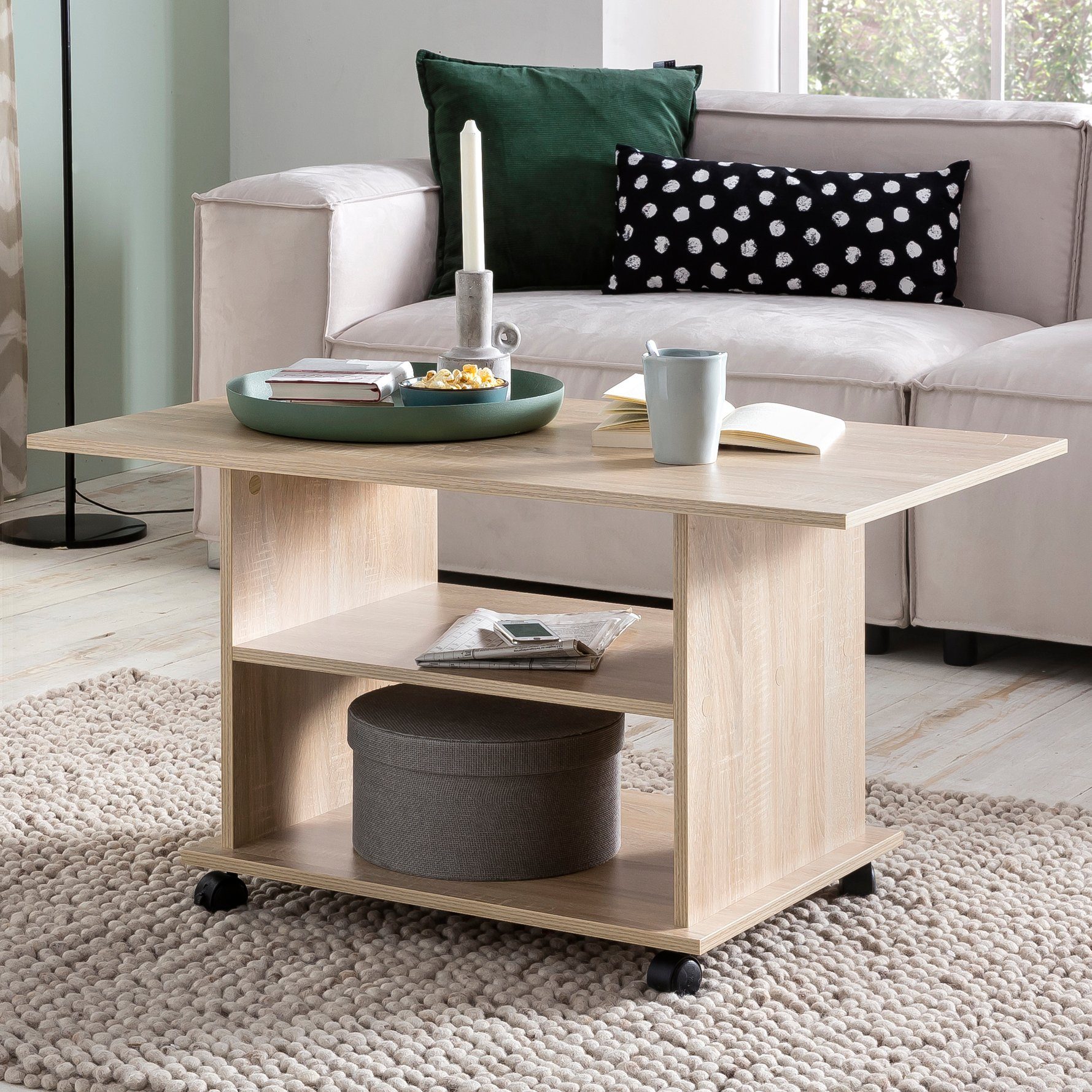 FINEBUY Couchtisch SuVa13579_1 95 x 51 x 54,5 cm Spanplatte Sofatisch Rolle günstig online kaufen