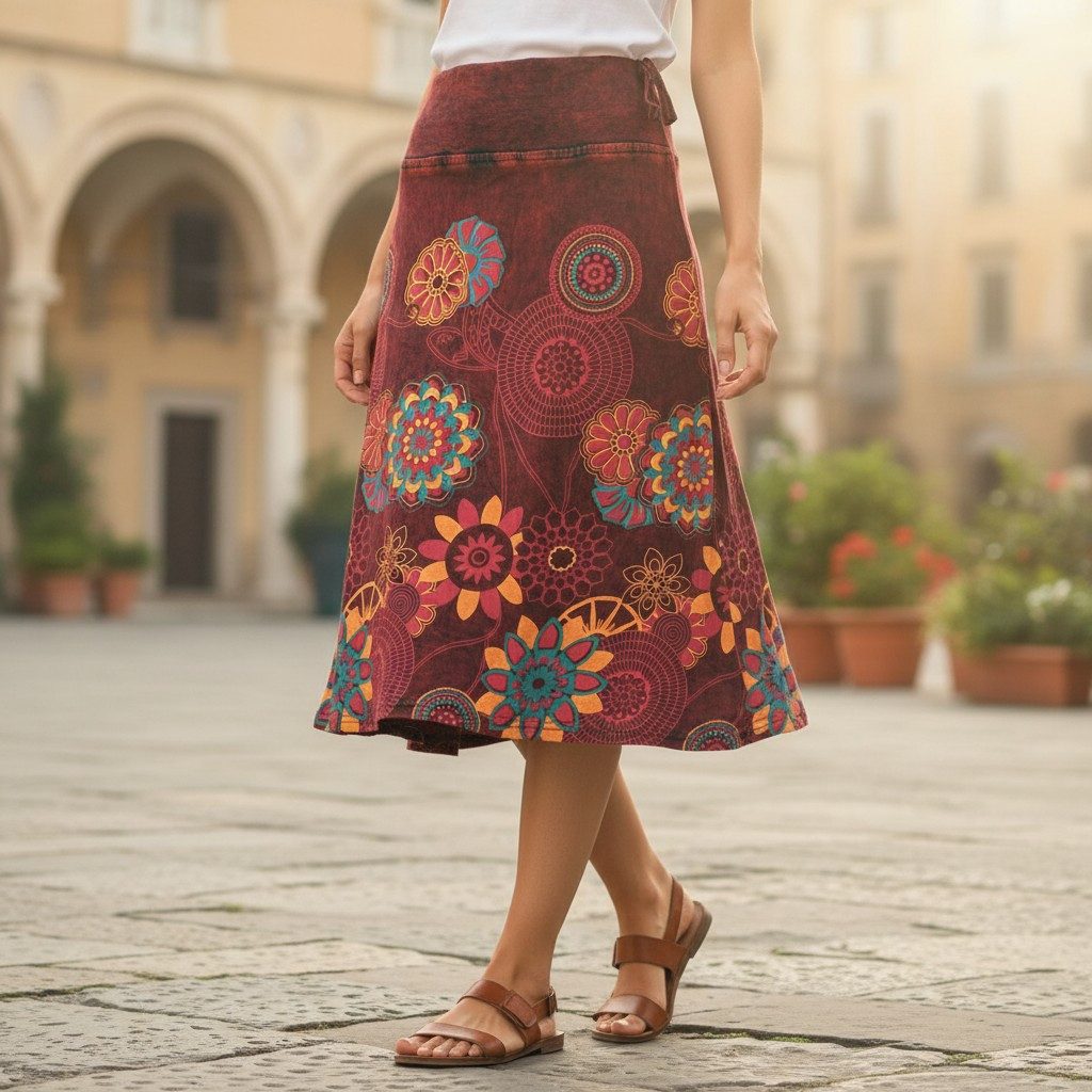Guru-Shop Minirock Knielanger Rock Boho chic, farbenfroher Retro.. alternat günstig online kaufen