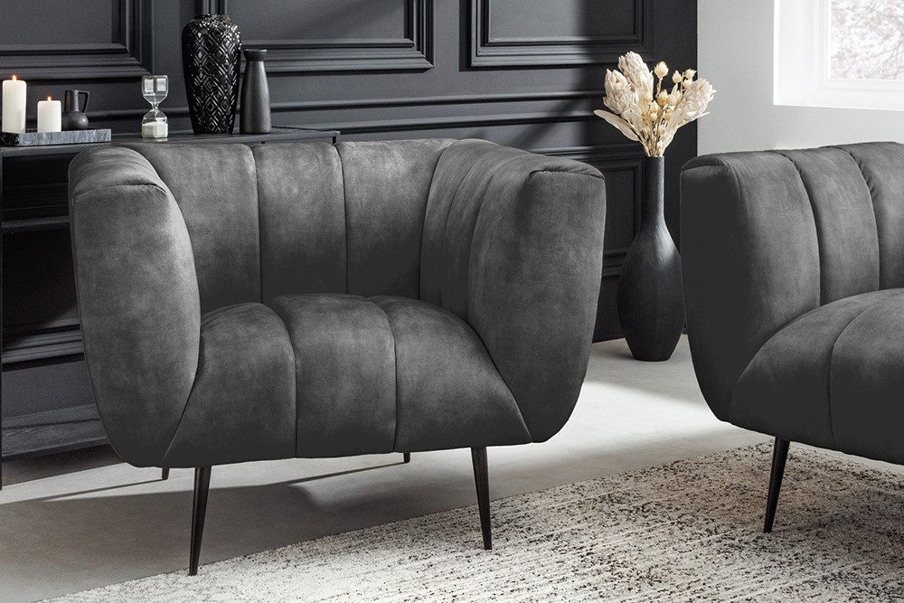 riess-ambiente Sessel NOBLESSE 105cm grau / schwarz (Einzelartikel, 1-St), Wohnzimmer · Samt · Metall · mit Armlehne · Retro