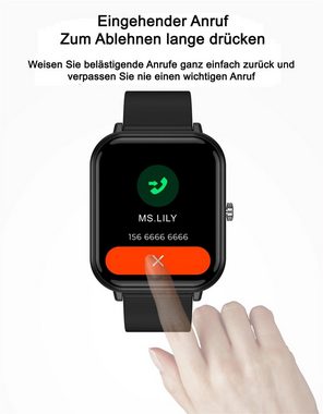 TPFNet SW15 mit Silikon Armband - individuelles Display Smartwatch (Android), EKG Armbanduhr mit Körpertemperatur Erkennung, Musiksteuerung, Schrittzähler, Kalorien, Social Media etc., Orange