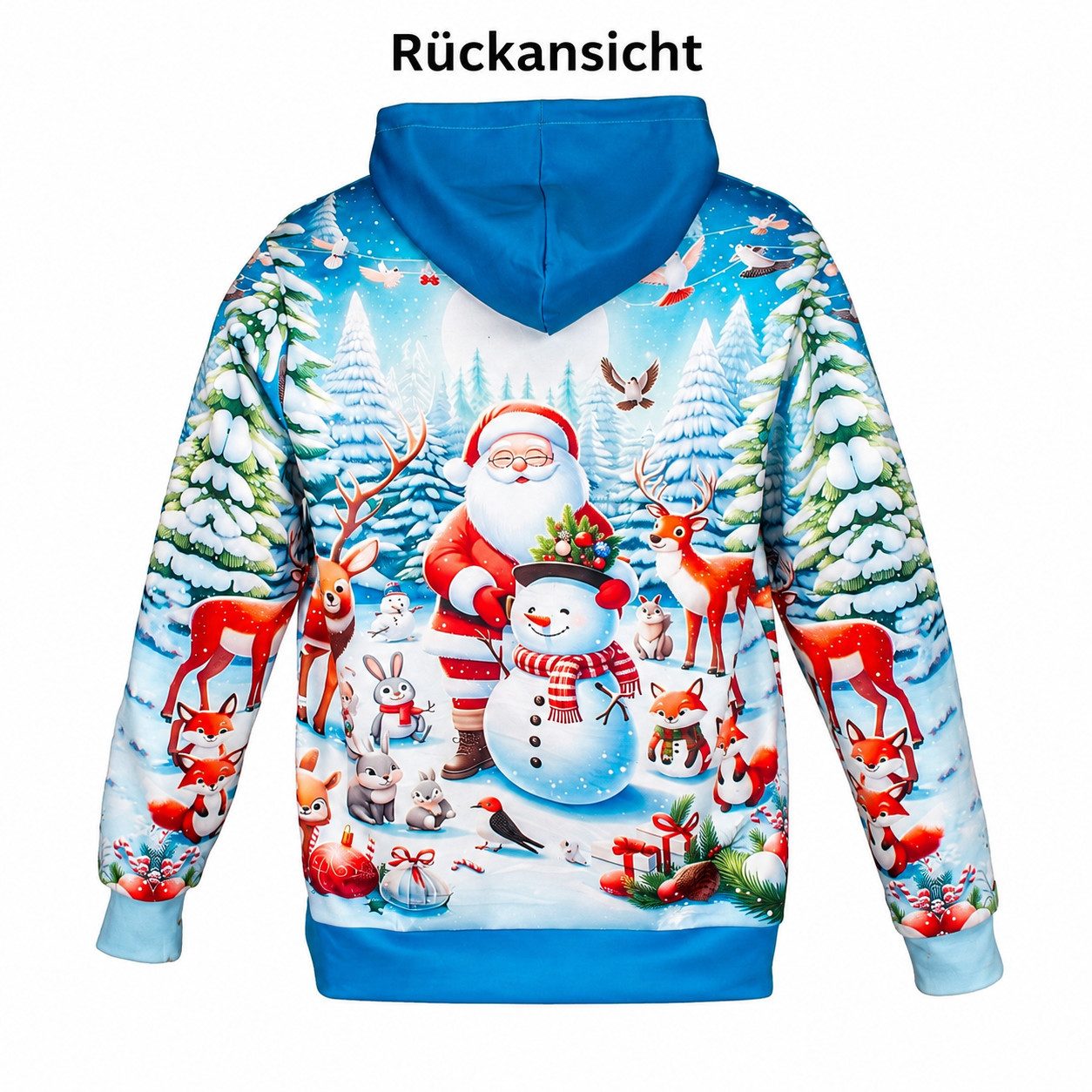XiRRiX Weihnachtspullover Toller Weihnachts Hoodie mit Nikolaus und Schneemann Motiv (Kapuzen Pullover, Damen, Herren, Partner) Tolles Weihnachtsgeschenk! – Bild 3 von 5