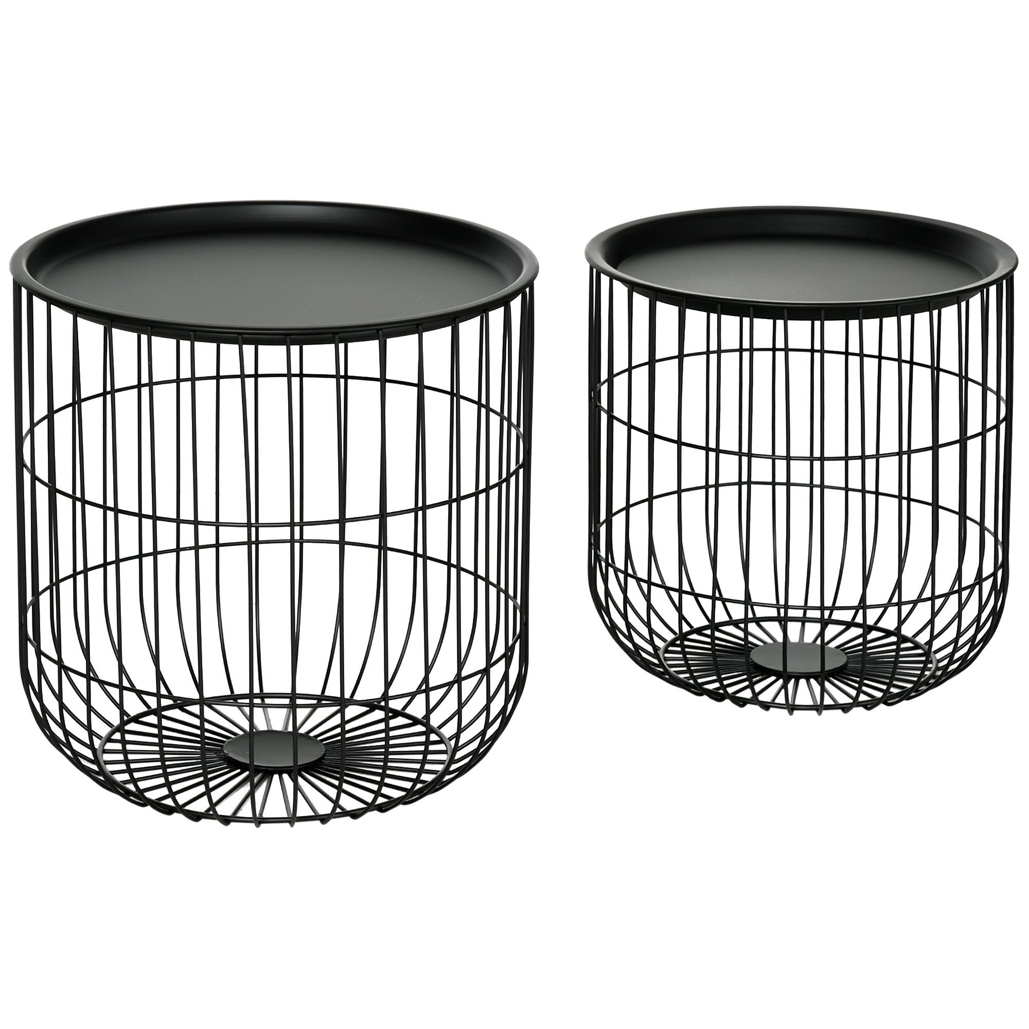 HOMCOM Couchtisch Runder Beistelltisch mit Stauraum, Skandidesign, Wohnzimmertisch (Sofatisch, 2-St., Kaffeetisch), für Wohnzimmer, Schlafzimmer, Stahl, Schwarz. Reduzierter Preis € 55,90. Unverbindliche Preisempfehlung € 110,90