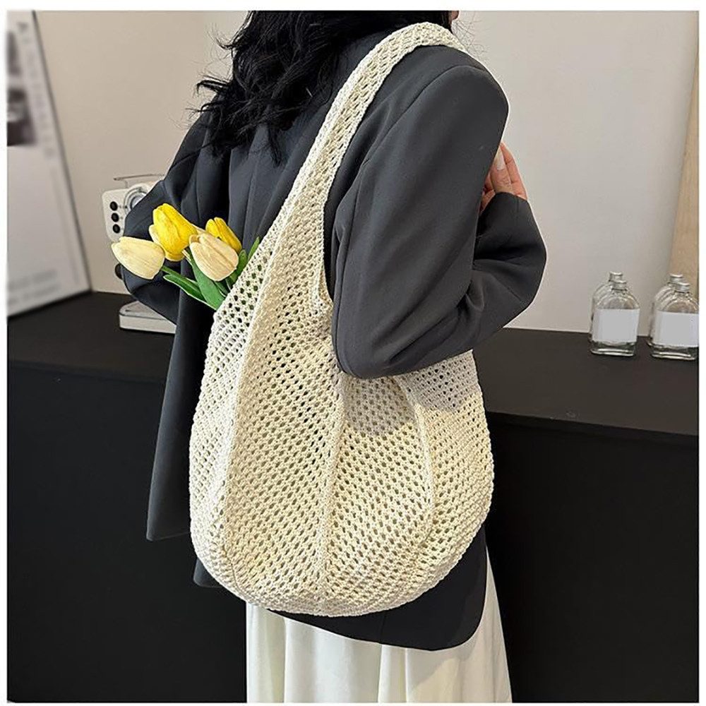 FOUORTUNATE-BEE Strandtasche Gehäkelte Mesh Strandtasche, Damen Gestrickte Umhängetasche (Häkeltasche für den Sommer Groß Umhängetasche, für Urlaub Reisen Strand Sommer)