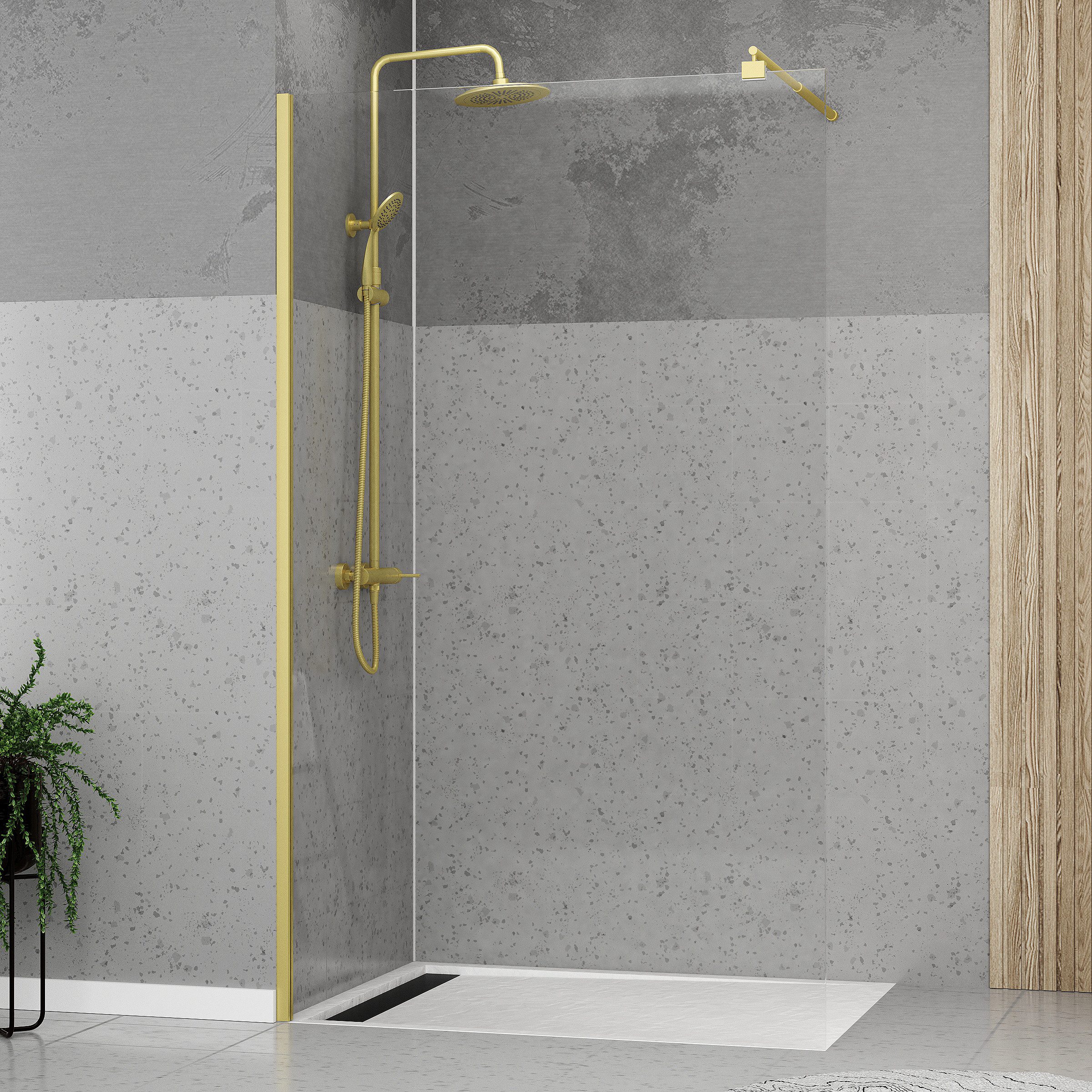 Marwell Walk-in-Dusche Spezia, Einscheibensicherheitsglas, mit hochwertigen Aluminiumrahmen in gebürsteter Goldoptik