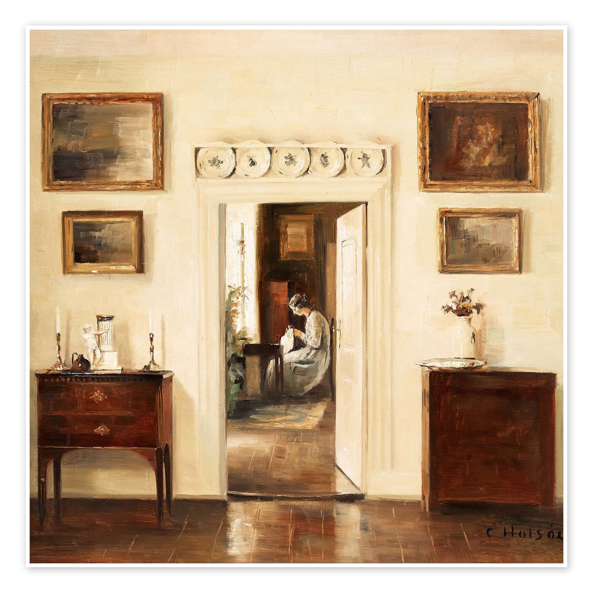 Posterlounge Wandbild Frau beim Nähen, Carl Holsøe, erhältlich als Poster, Leinwandbild, Wandsticker oder Acrylglasbild
