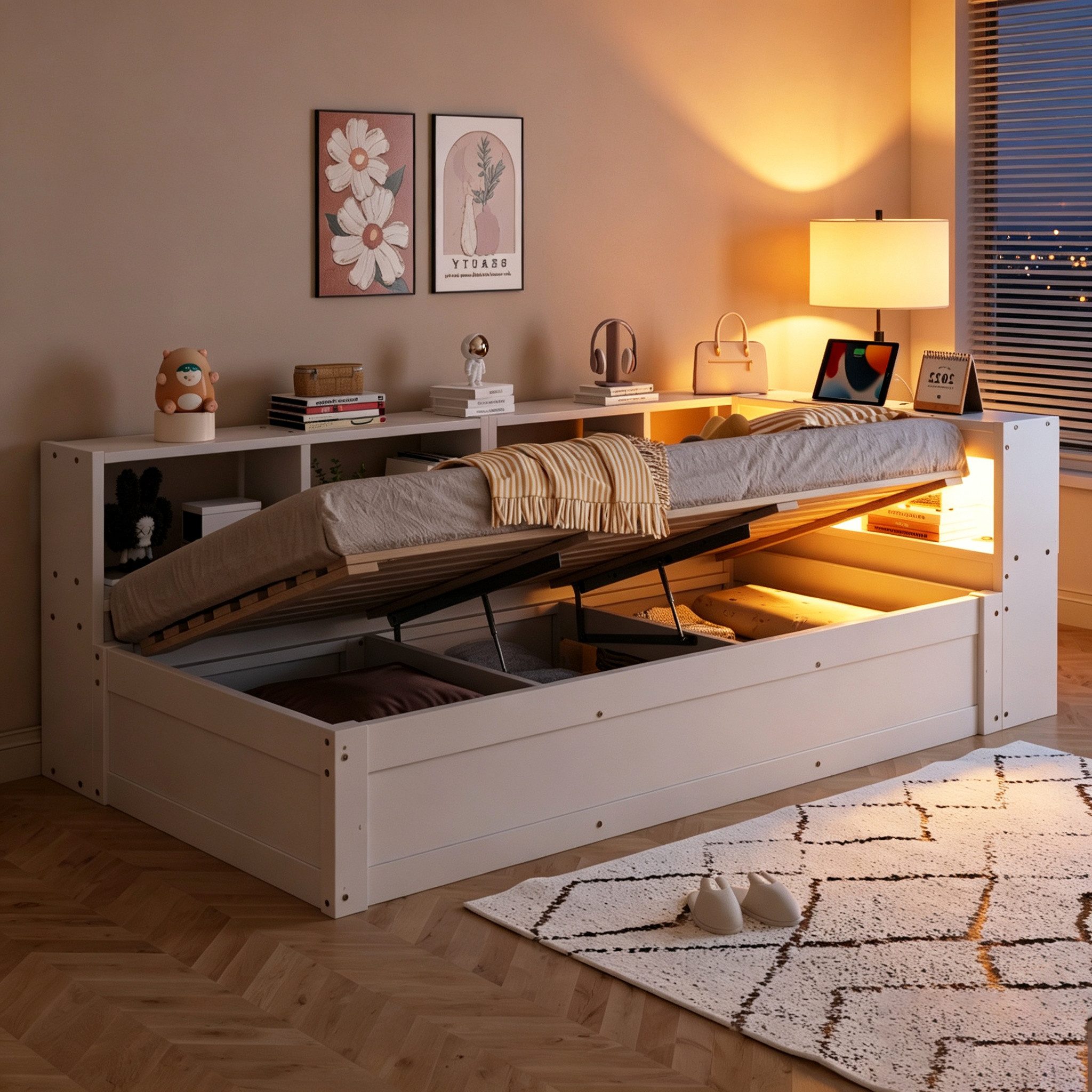 Merax Daybett 90x200 cm mit LED-Beleuchtung & Steckdose (Einzelbett Gästebett Jugendbett Schlafsofa, 1 tlg), Massivholz Tagesbett mit …