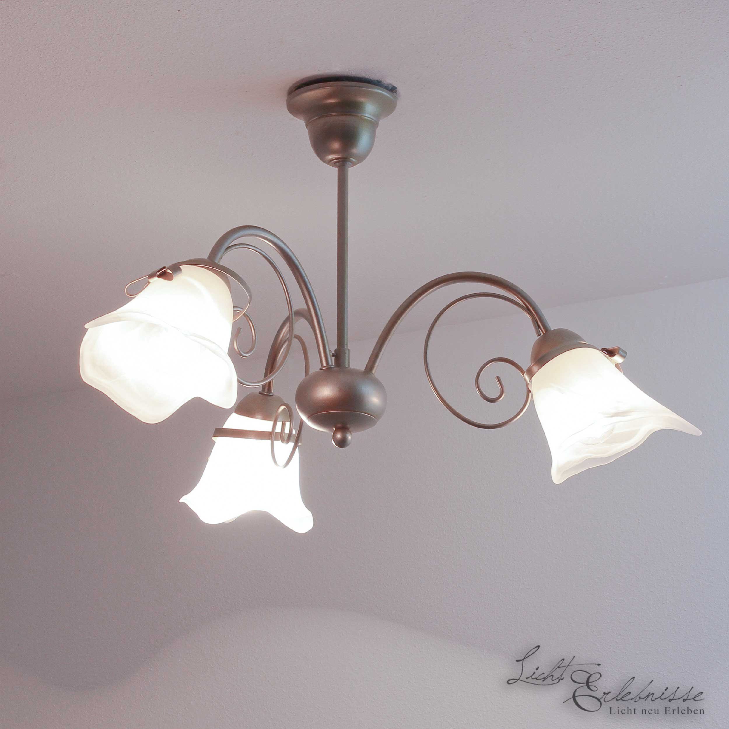 Licht-Erlebnisse Deckenleuchte KOKARDA, ohne Leuchtmittel, Deckenlampe Wohnzimmer Esszimmer in Gold Floral 3x E14