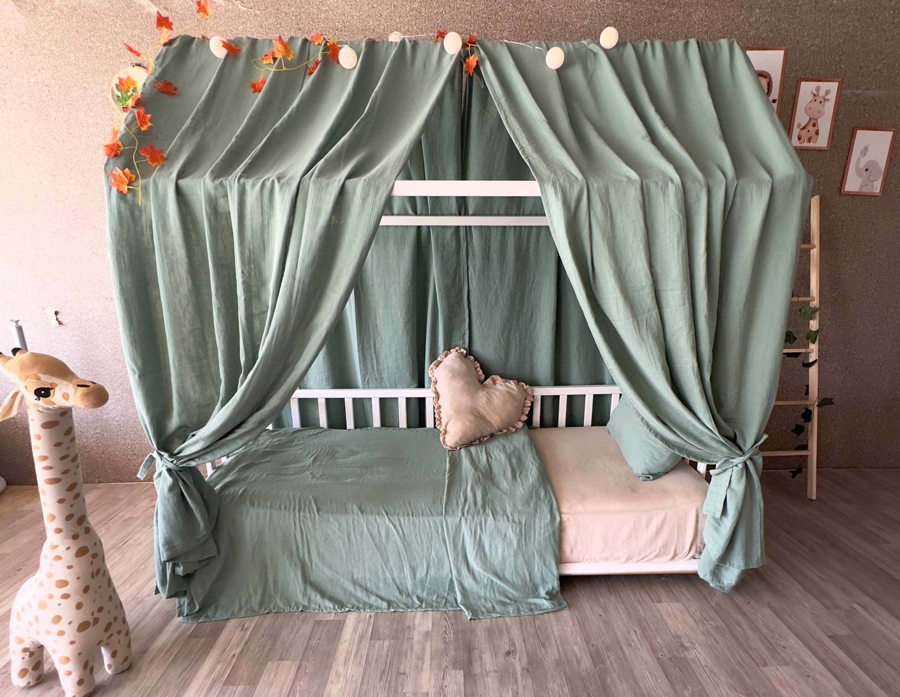 Betthimmel Betthimmel khaki Musselin Hausbett Kinderbett 320cm 360cm Montessori