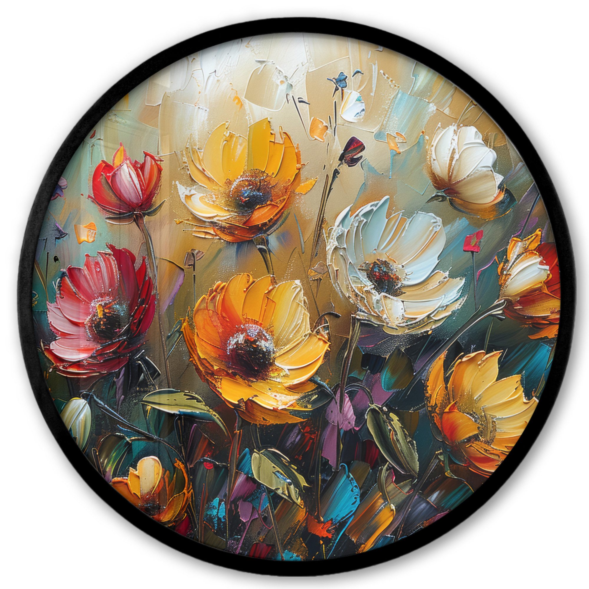MuchoWow Poster Rund - Blumen - Farbe - Kunst - Modern, (1 St), Runde Wandbilder, Deko für Wohnzimmer und Schlafzimmer, 40x40 cm