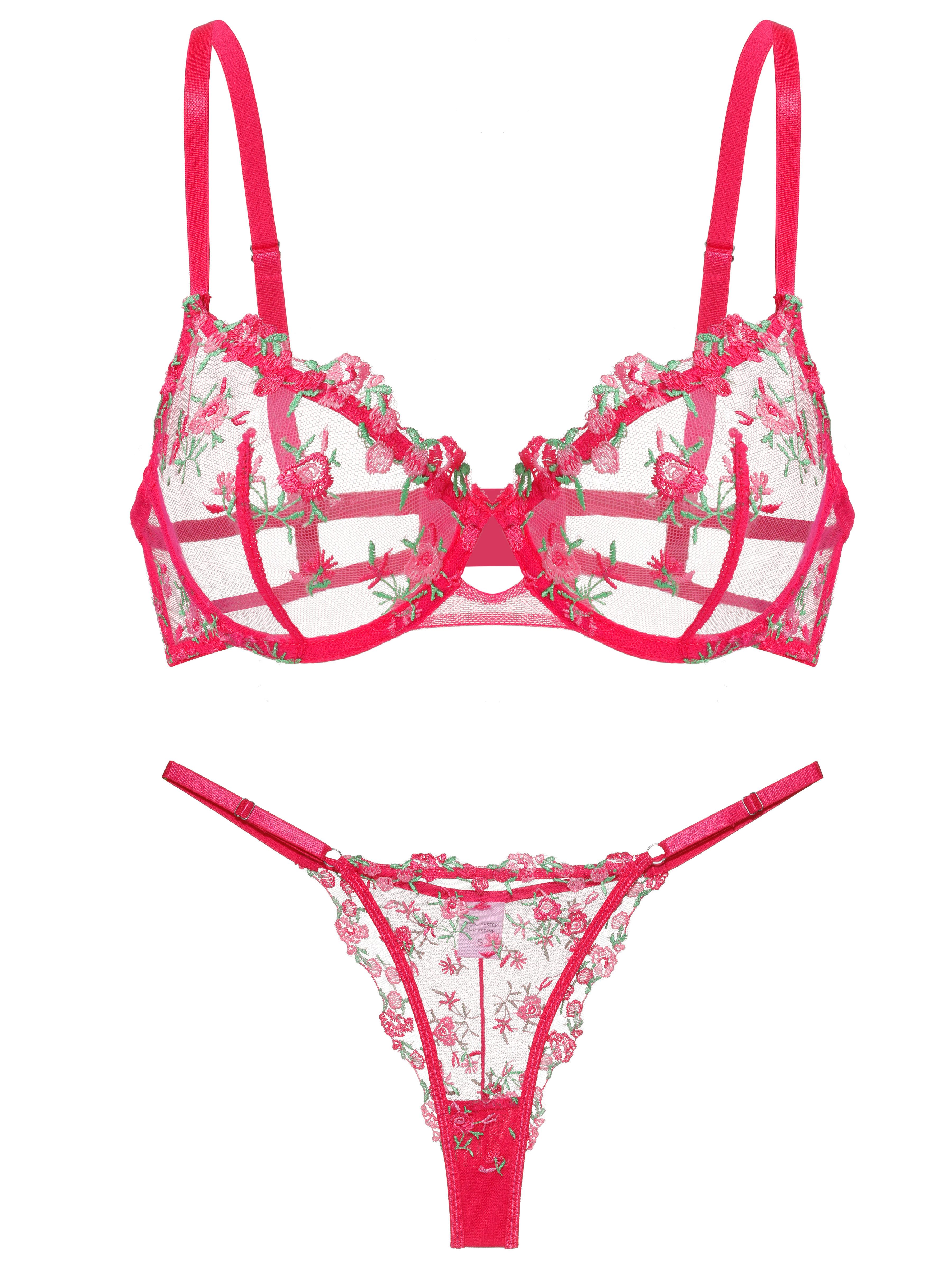 Elegant Love Set: Push-up-BH Sexy Dessous-Set, Bestickter BH und Tanga (Set, 2-tlg., mit String) Stilvolles Unterwäsche-Set, elegante Lingerie Set, Reizwäsche – Bild 2 von 5