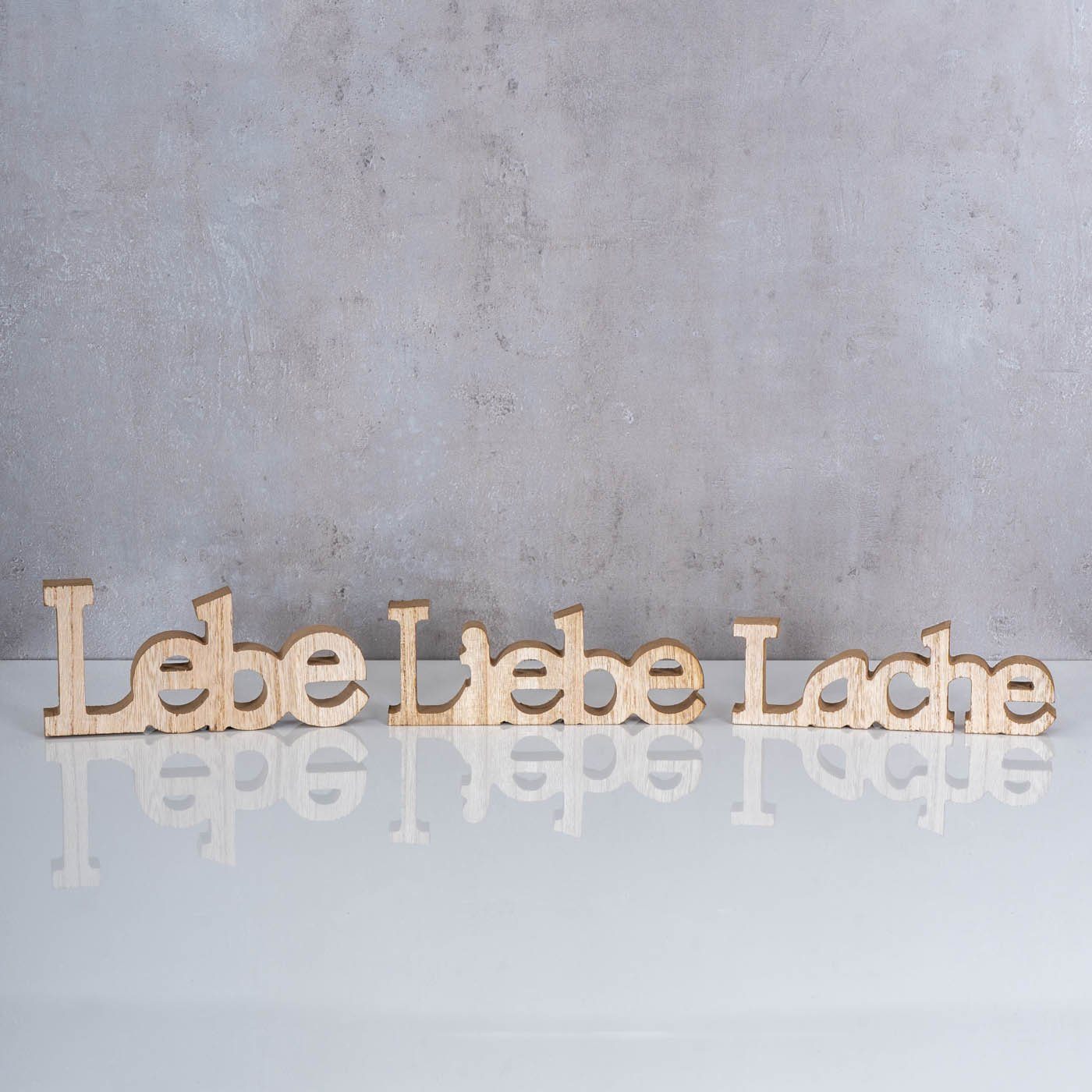 Levandeo® Deko-Schriftzug, 3er Set Schriftzug Holz Lebe Liebe Lache Braun Aufsteller Deko