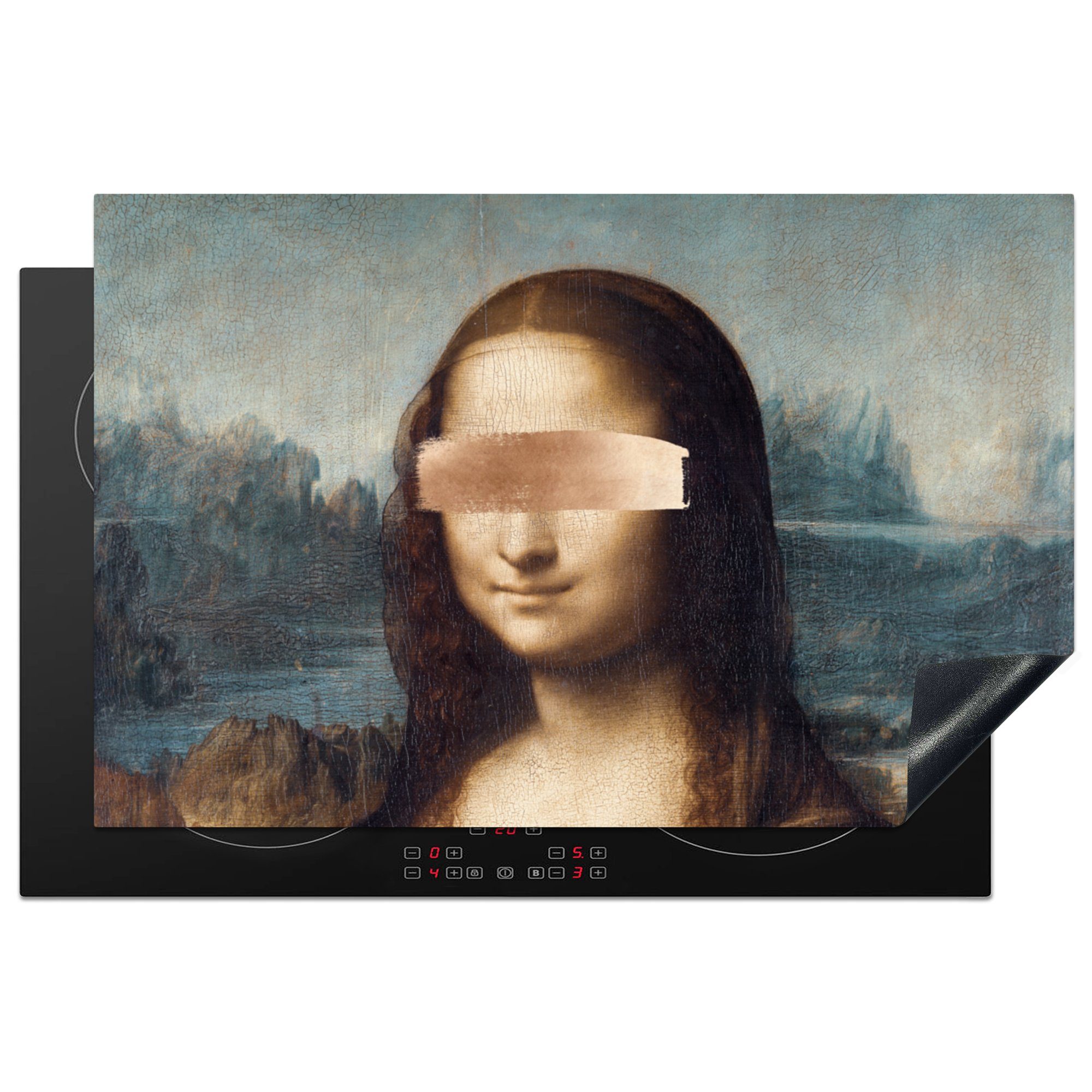 MuchoWow Herdblende-/Abdeckplatte Mona Lisa - Leonardo da Vinci - Roségold, Vinyl, (1 tlg), 81x52 cm, Induktionskochfeld Schutz für die küche, Ceranfeldabdeckung