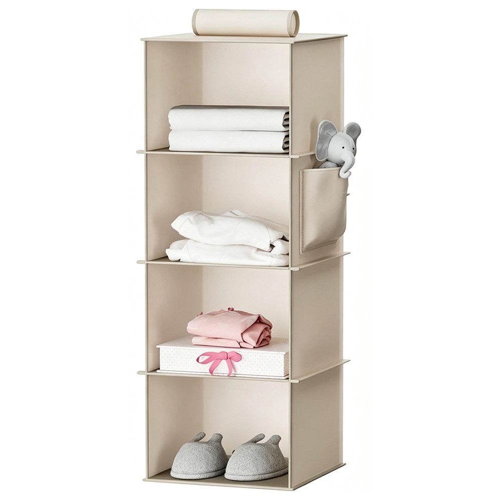 AFKSMILE Aufbewahrungstasche 4 Fächer Hängeorganizer Kleiderschrank Organizer, Wandgarderobe, Klappbares Vliesstoff Hängeregal mit Klettverschluss für Schlafzimmer