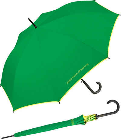 United Colors of Benetton Langregenschirm großer Regenschirm mit Auf-Automatik und Logo, einfarbig mit Kontrastfarben am Schirmrand