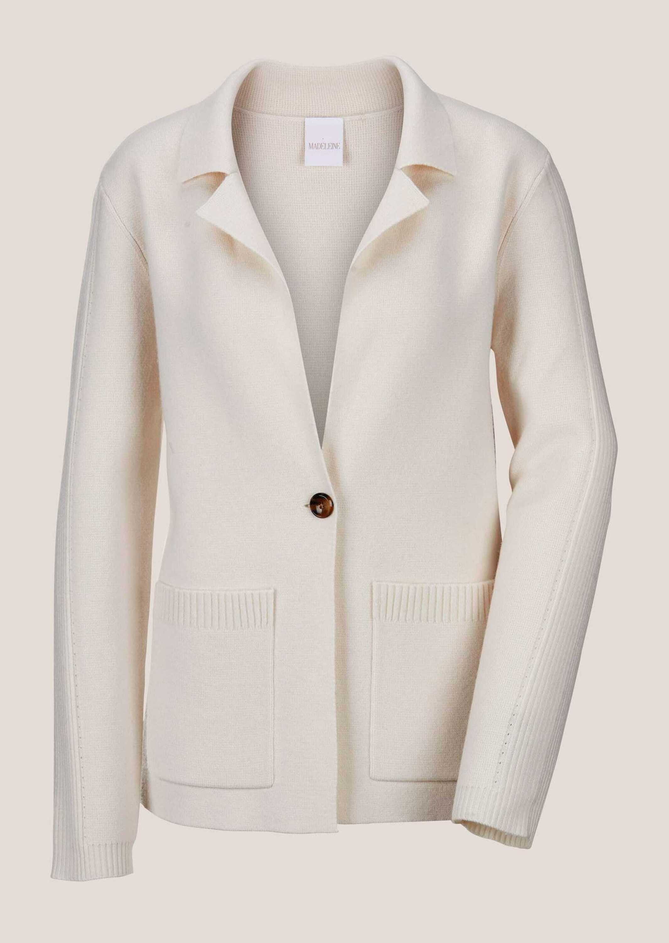 MADELEINE Strickjacke Strickjacke aus Merinowolle und Kaschmir Blazer mit Reverskragen, Pointelle-Muster, 1-Knopf-Verschluss