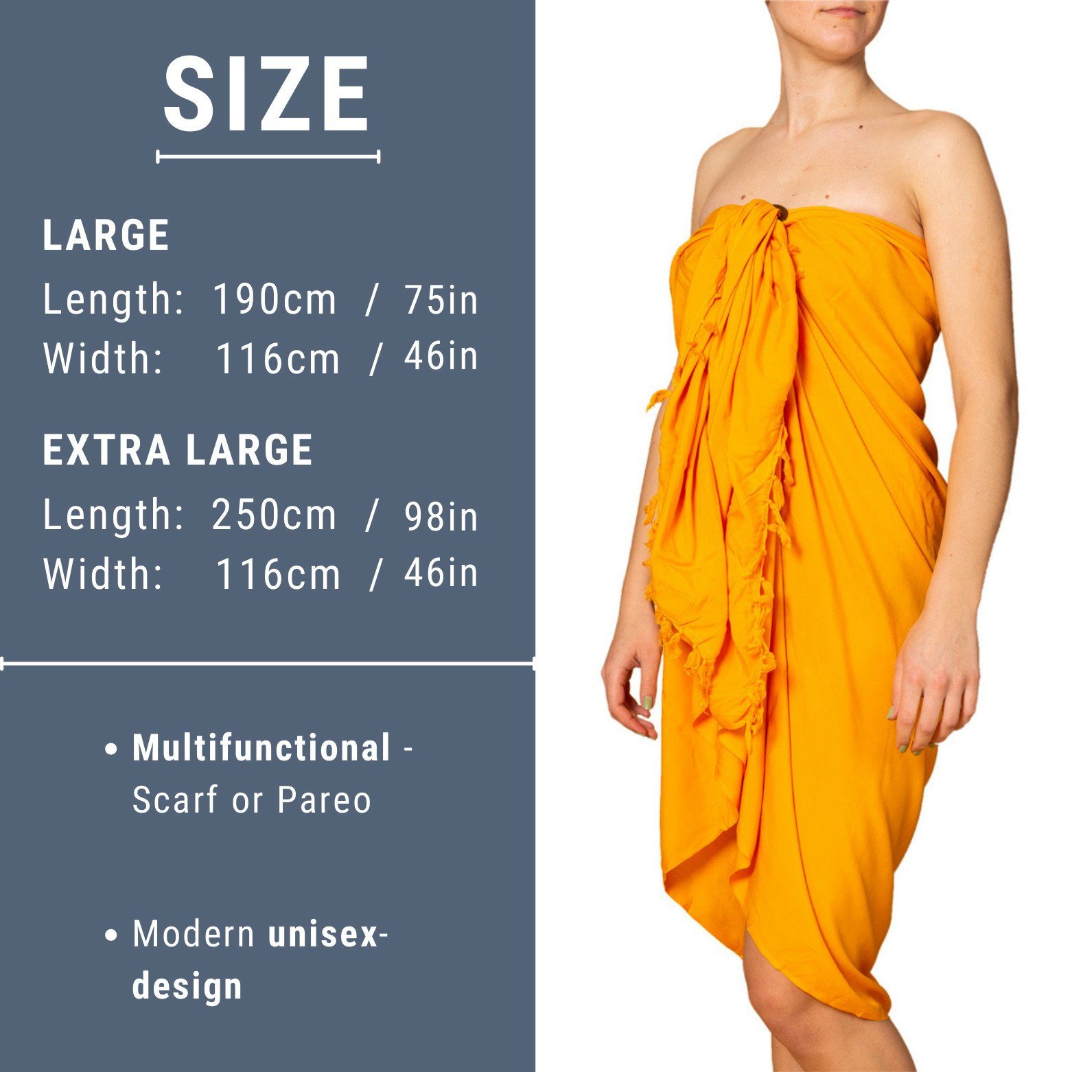 PANASIAM Pareo Sarong oder einfarbig Schal Strandrock, Größen Schultertuch als in den Halstuch Strandkleid Strand Tuch gelb-orange Bikini Cover-up Strandtuch für 2